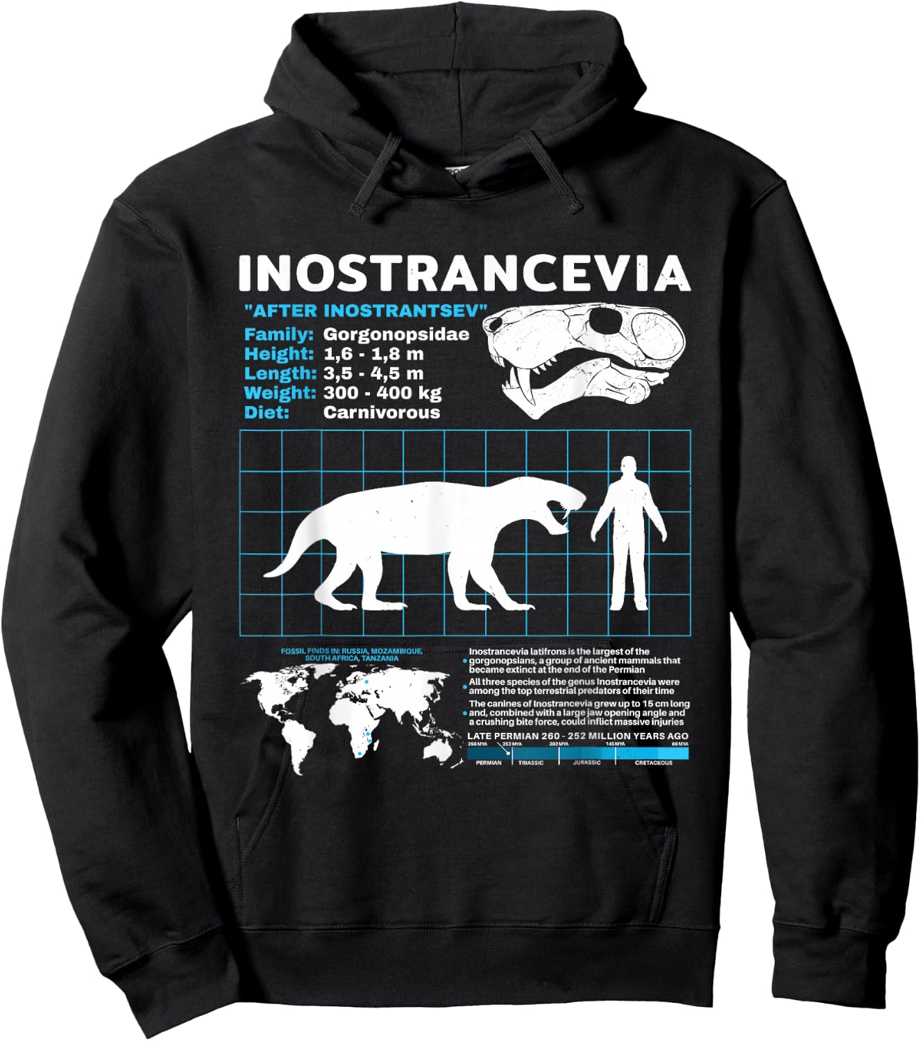 Inostrancevia Fact Sheet Skull Fossil Hoodie - Hoodie | Black