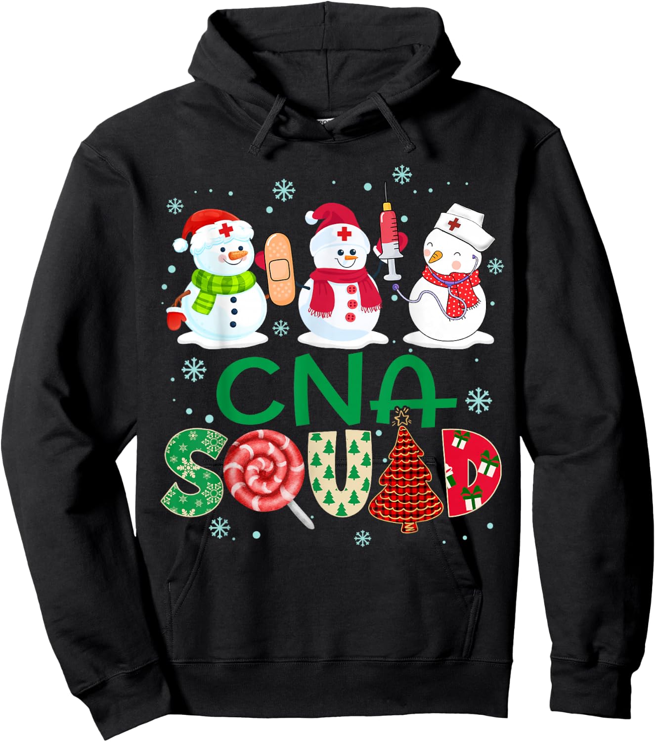 CNA Squad Nurse Snowmies Stethoscope Christmas Pine Plaid Hoodie - Hoodie | Black