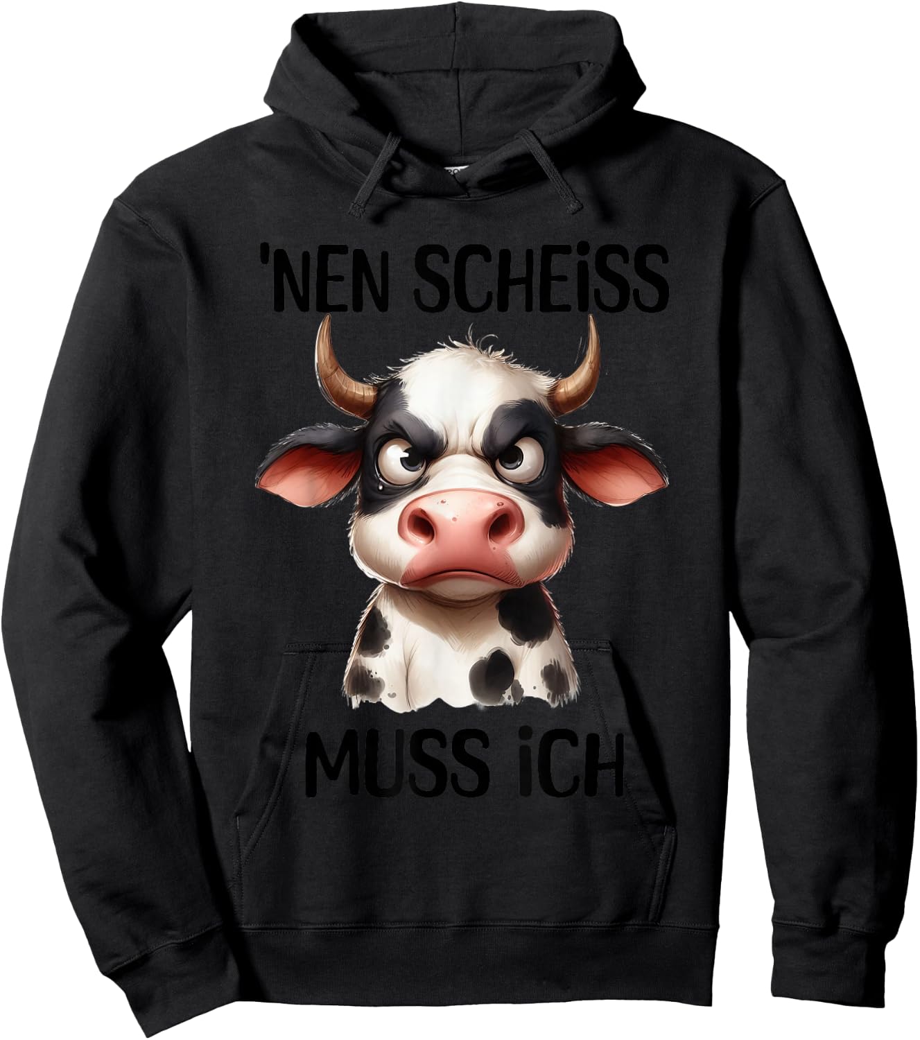 Lustige Kuh mit frechem Spruch 'nen Scheiss muss ich Hoodie - Hoodie | Black