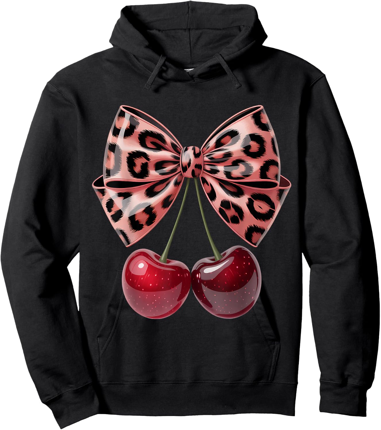 Cherry Bow Coquette Red Cherries Fruits Hoodie - Hoodie | Black