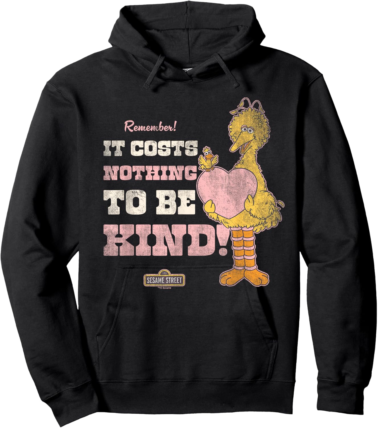 Sesame Street Vintage Big Bird, Costs Nothing to Be Kind Hoodie - Hoodie | Black