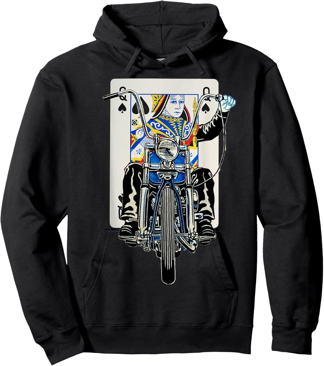 Biker Queen of Spades Playing Card Rider Motorcycle Hoodie - Hoodie | Black