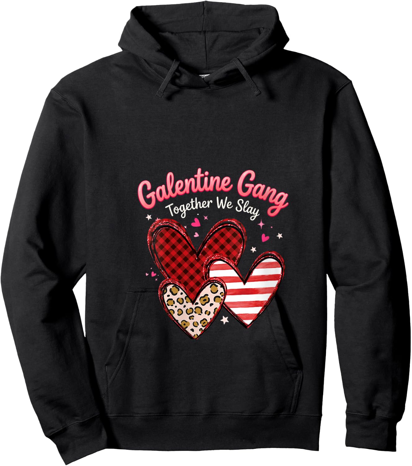 Women's Valentines Day Galentines Gang Hearts Valentine Women Girls V-Neck Hoodie - Hoodie | Black