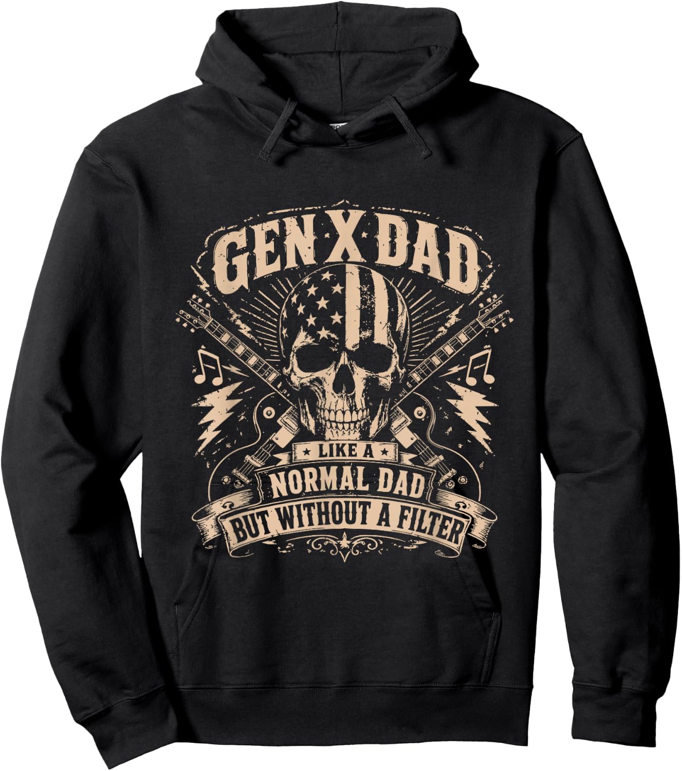 Gen X Dad Like Other Dads Without Filter Fathers Rock Skull Hoodie - Hoodie | Black