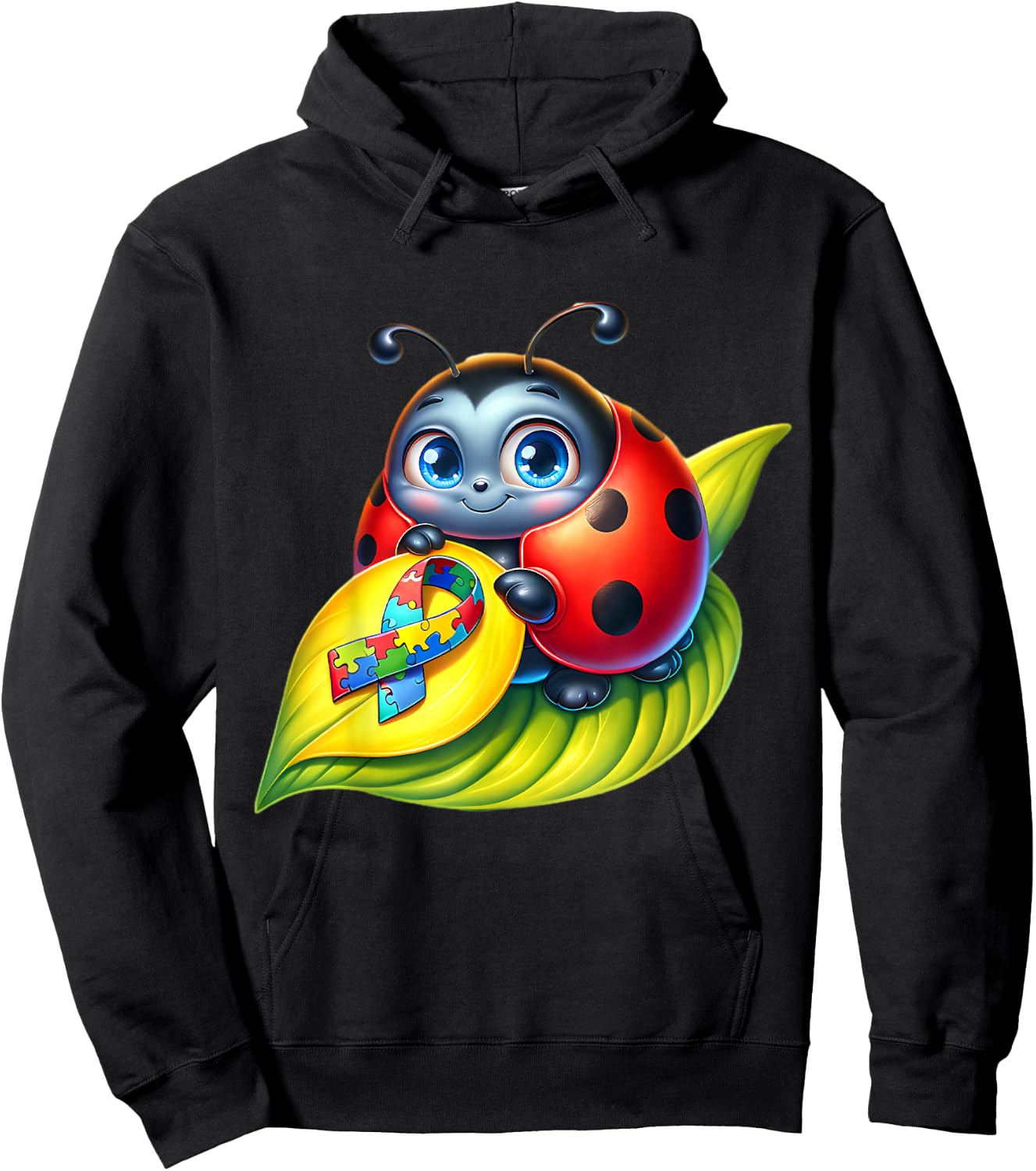 Autism Awareness Cute Ladybug Yellow Red Blue Bug Ribbon Hoodie - Hoodie | Black