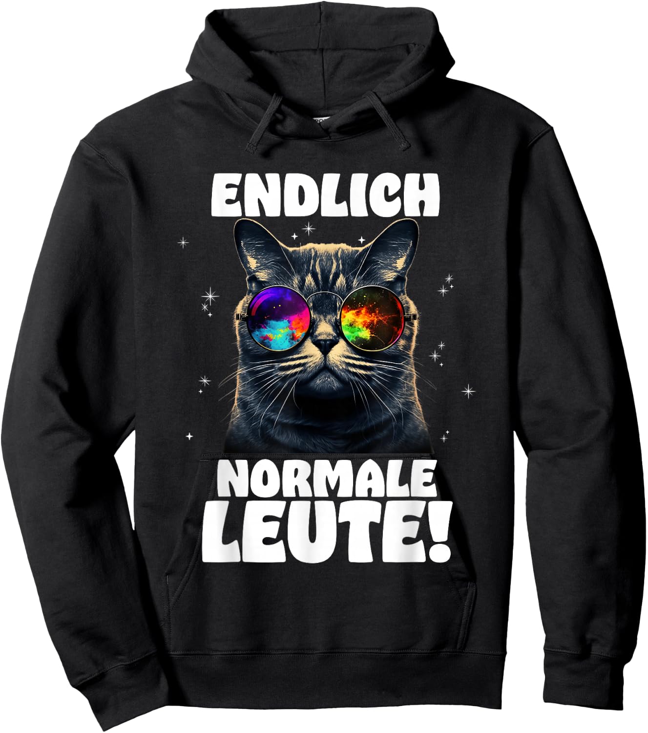 Finally Normal People Rave Trippy Trance Goa Cat , black Hoodie - Hoodie | Black