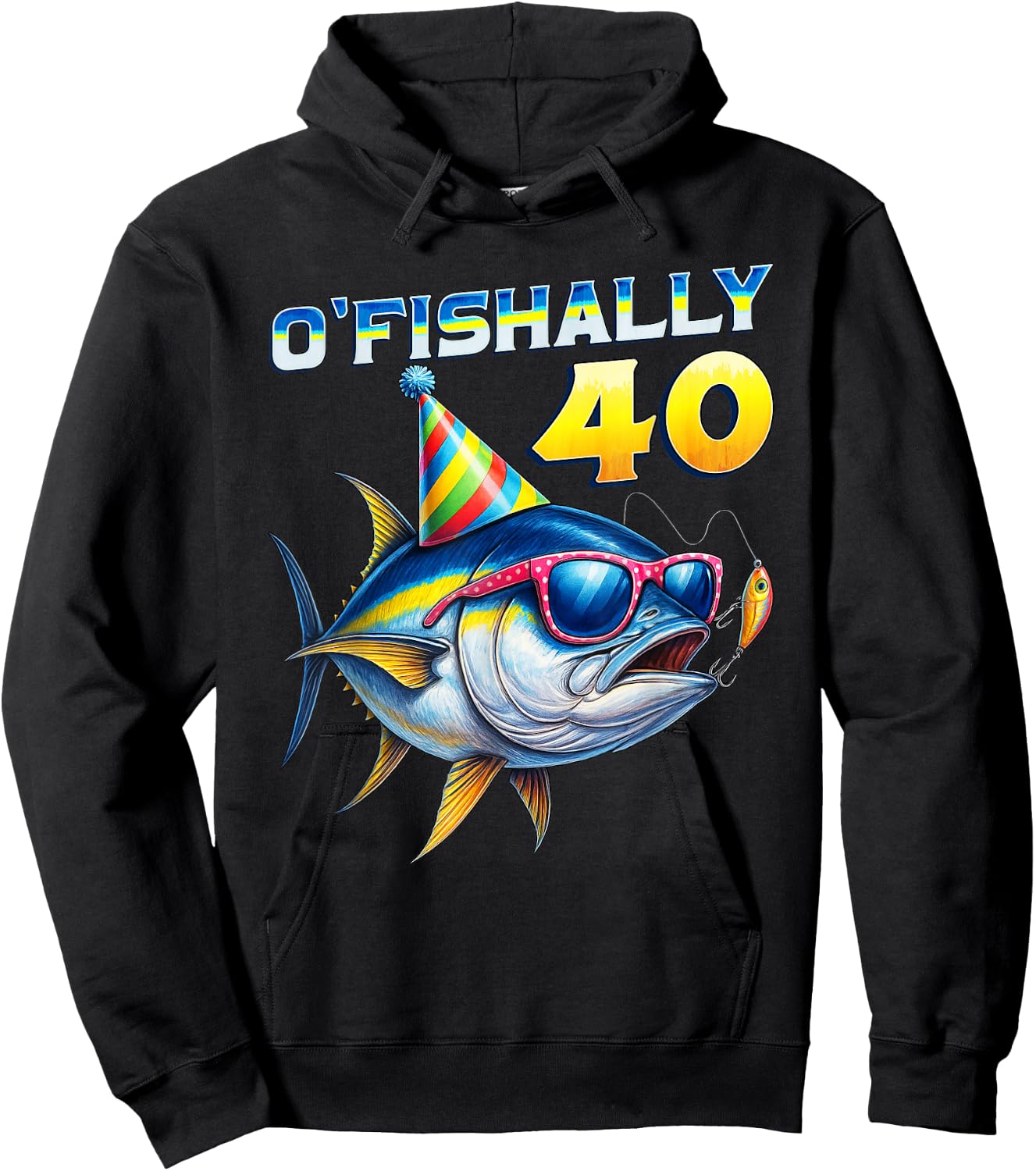 O'fishally 40 Year Old Funny Fishing 40th Birthday Tuna Fish Hoodie - Hoodie | Black