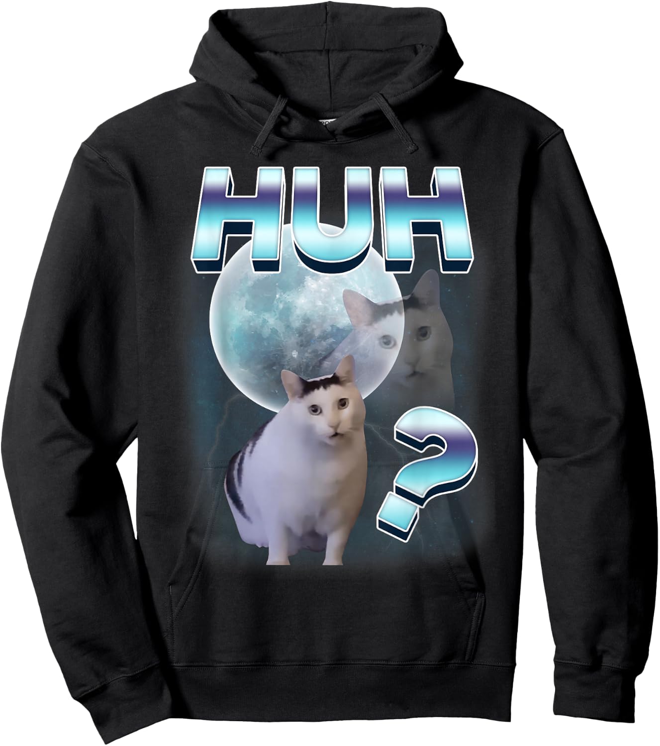 Huh? Funny Confused Cat Moon Meme Funny Space Cats Stupid Hoodie - Hoodie | Black