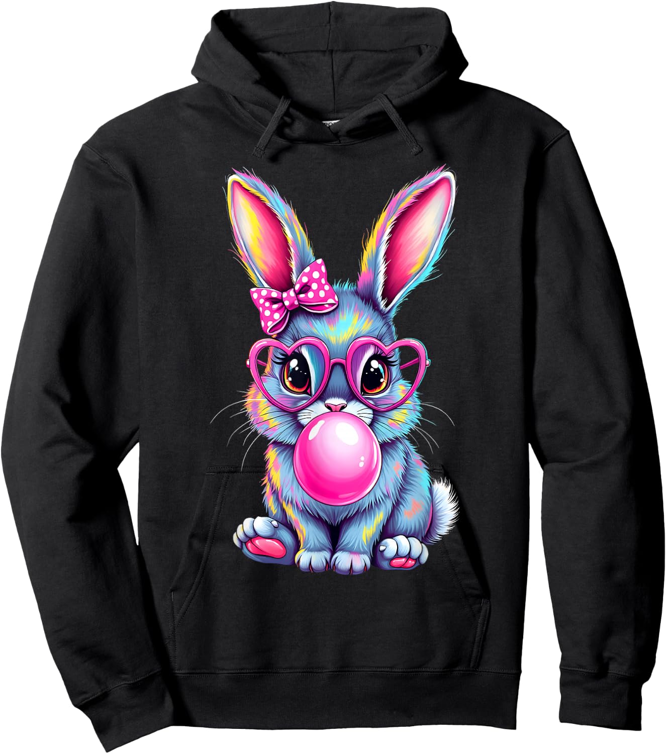 Happy Easter Bunny Coquette Bow Brushstroke Easter Girl Kids Hoodie - Hoodie | Black