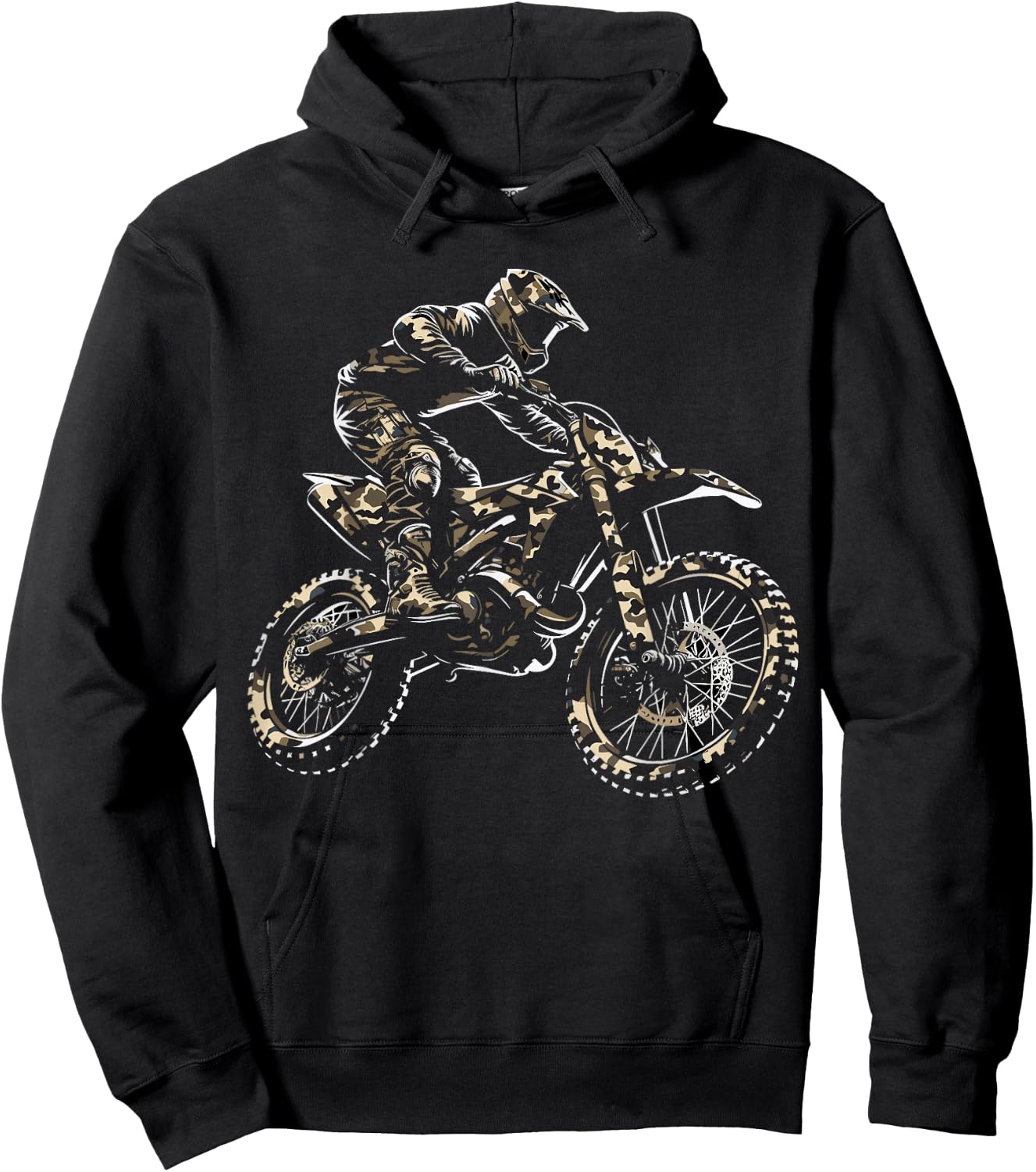 Camo Motocross Dirt Bike Camouflage Hoodie - Hoodie | Black