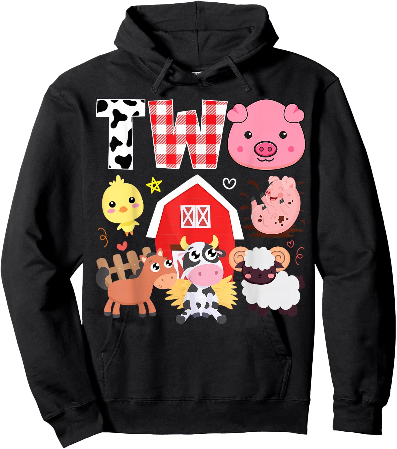 2nd Birthday Two Year Old Farm Theme Animals Birthday Party Hoodie - Hoodie | Black