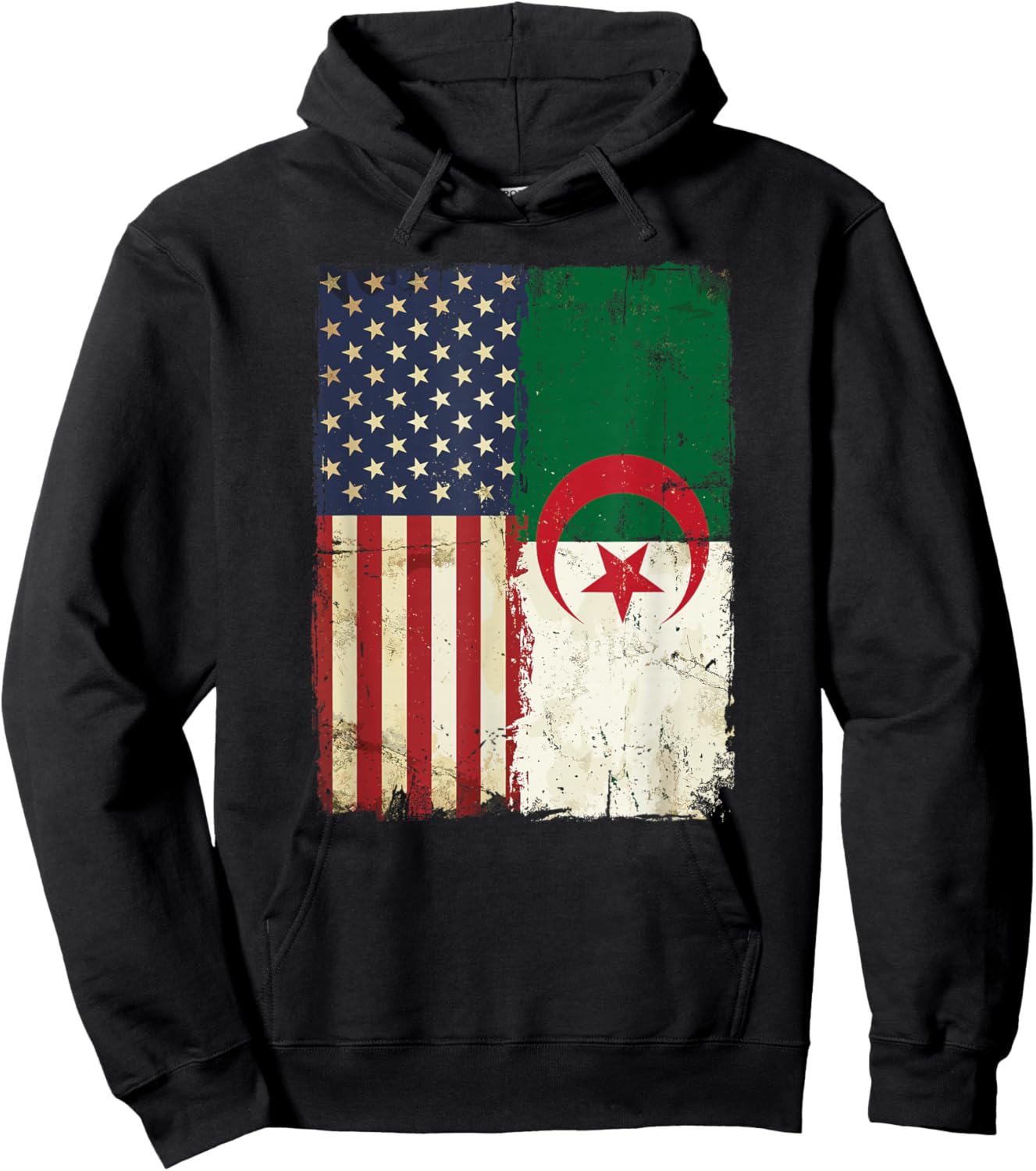 Algerian American Flag Pride Heritage Patriotic Vintage Hoodie - Hoodie | Black