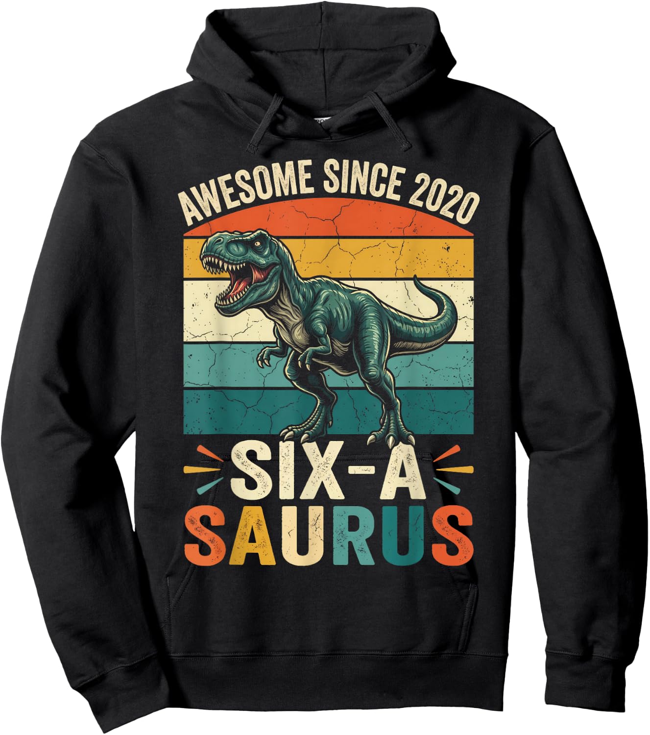 6th Birthday 6 Year Old Dinosaur Six Saurus Boys Kids Party Hoodie - Hoodie | Black