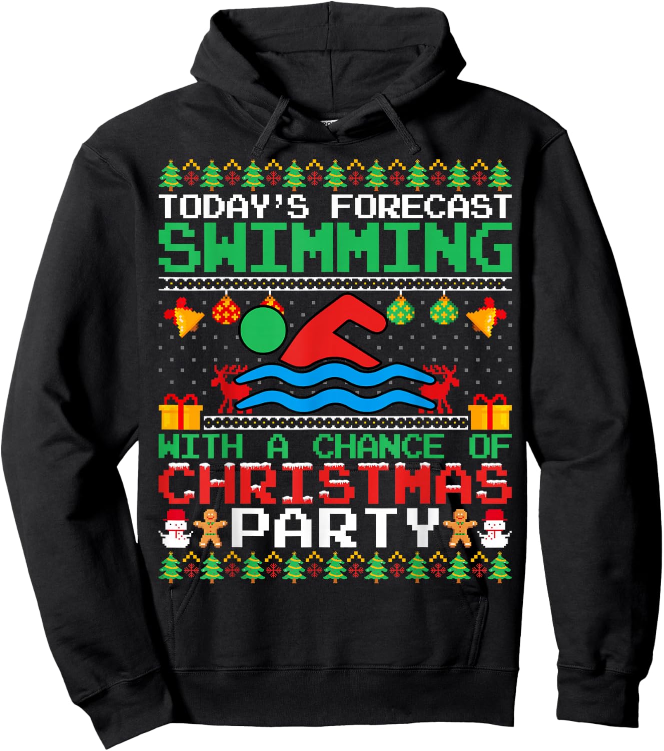Swimming Christmas Party Swim Swimmer Christmas Ugly Style Hoodie - Hoodie | Black