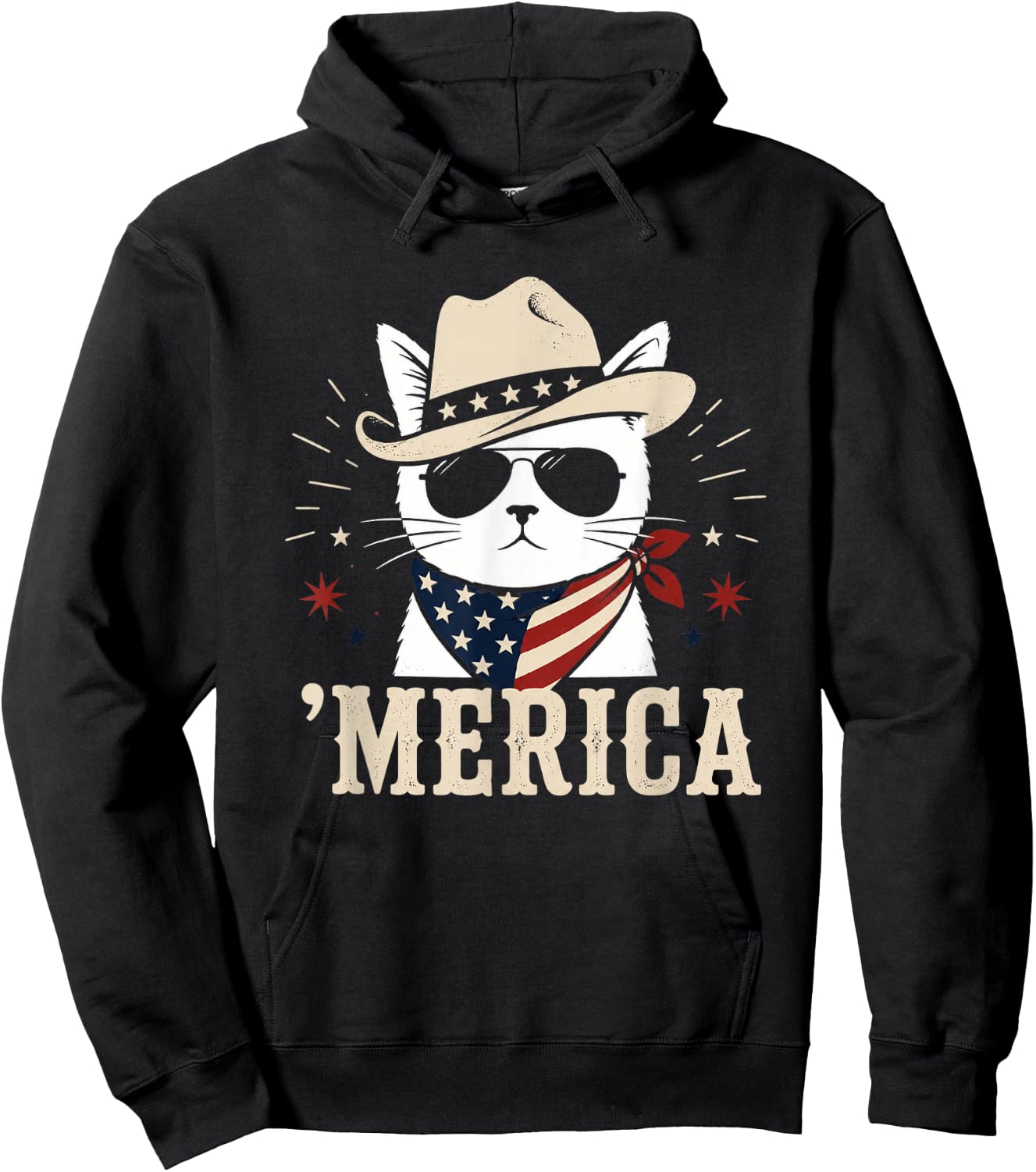 USA Merica Cat 4th of July Funny Patriotic Hoodie - Hoodie | Black