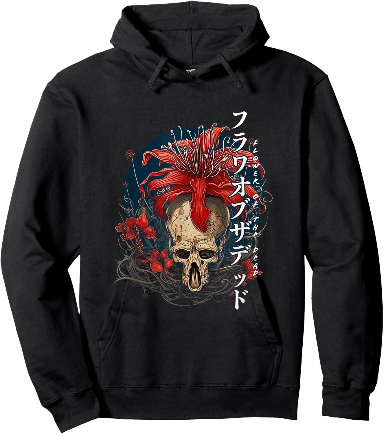 Soft Grunge Anime Aesthetic Flower Japanese Spider Lily Hoodie - Hoodie | Black