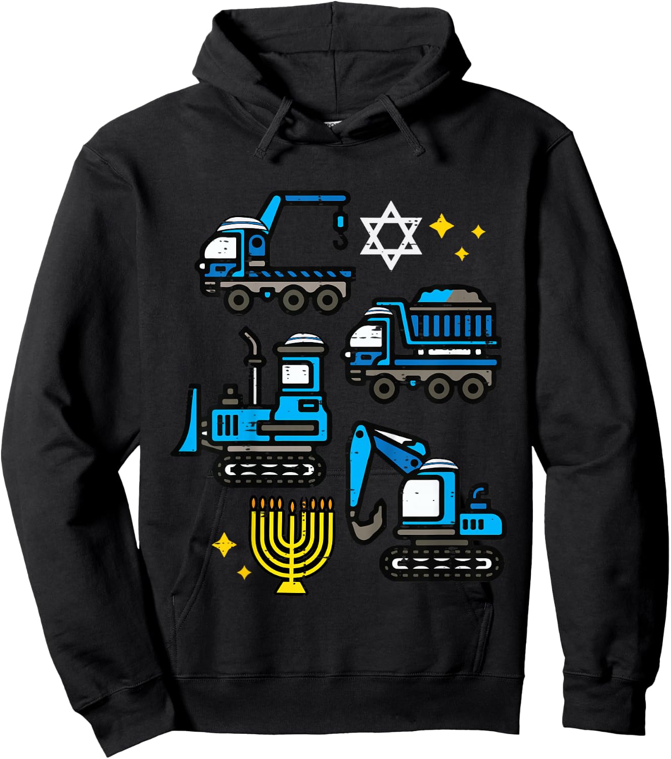 Hanukkah Construction Trucks Chanukah Boys Kids Toddlers Hoodie - Hoodie | Black