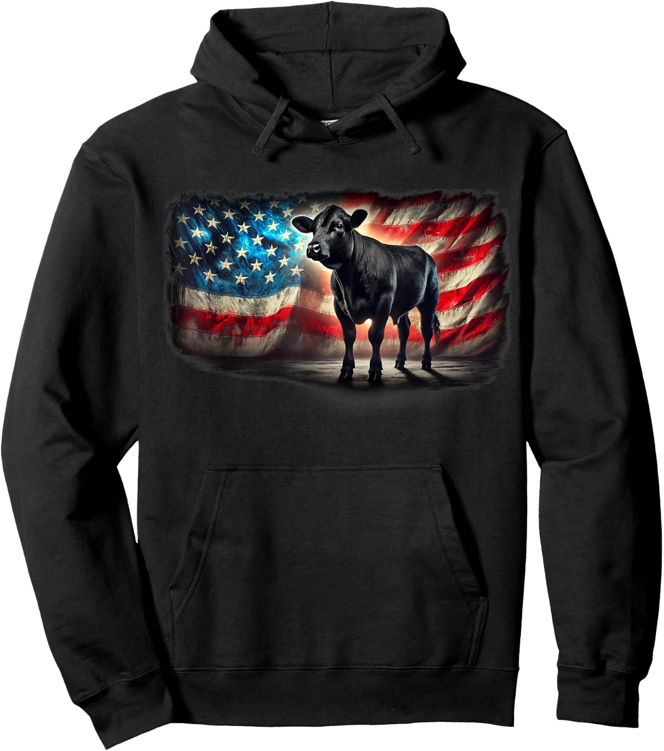 Angus Rancher USA American Flag Cow Hoodie - Hoodie | Black