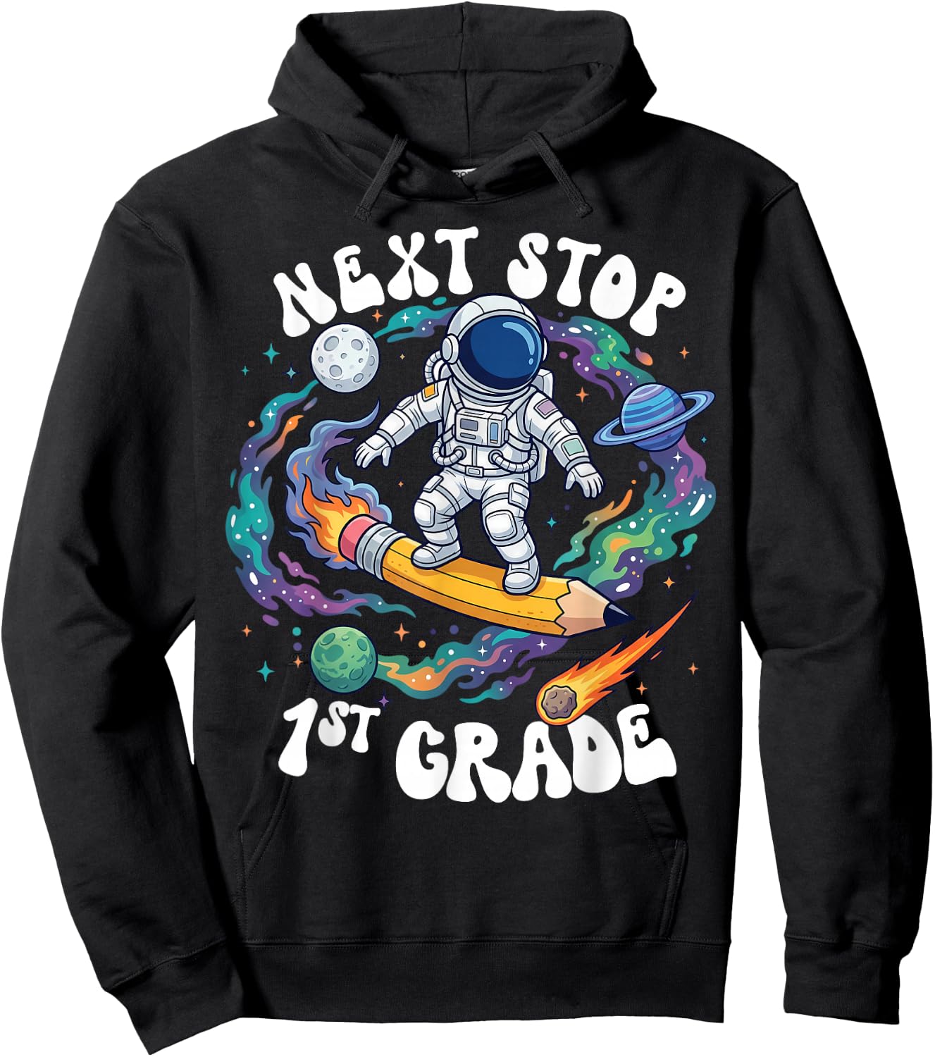 Next Stop 1st Grade School Graduation Astronaut Boy Girl Kid Hoodie - Hoodie | Black