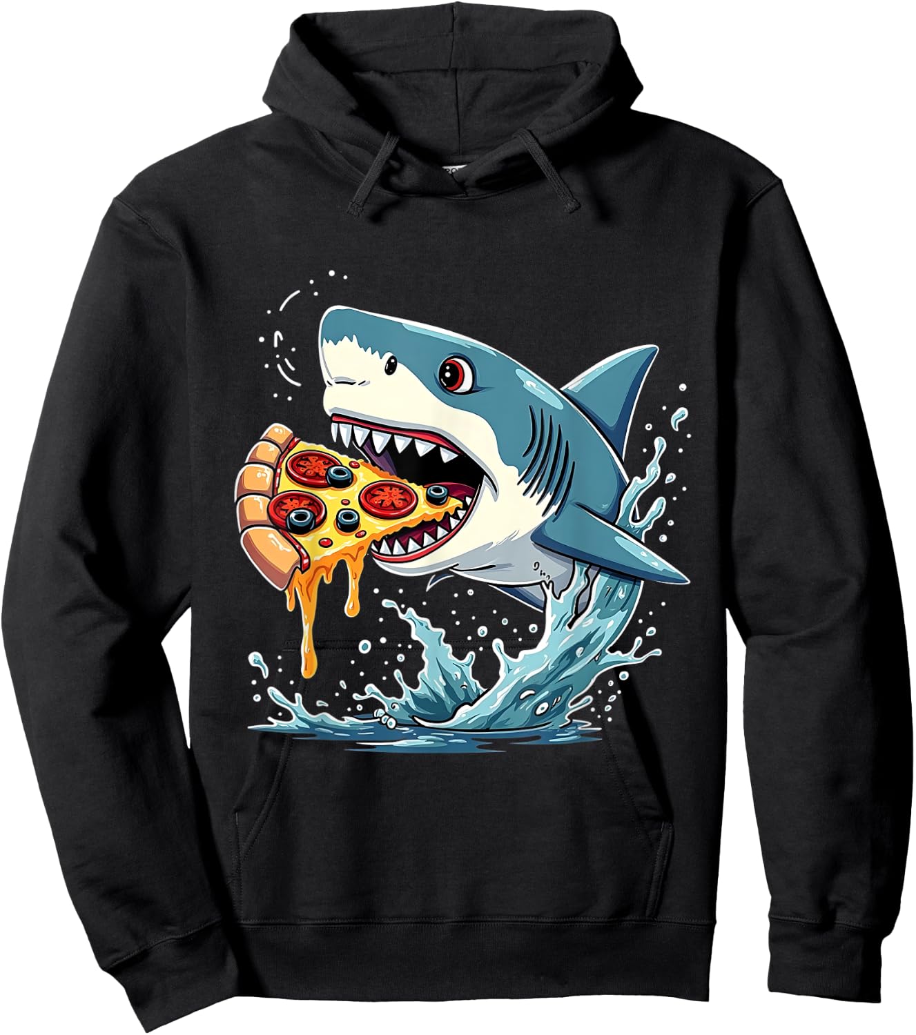 Shark Eating Pizza Funny Pizza Lover Men Women Hoodie - Hoodie | Black