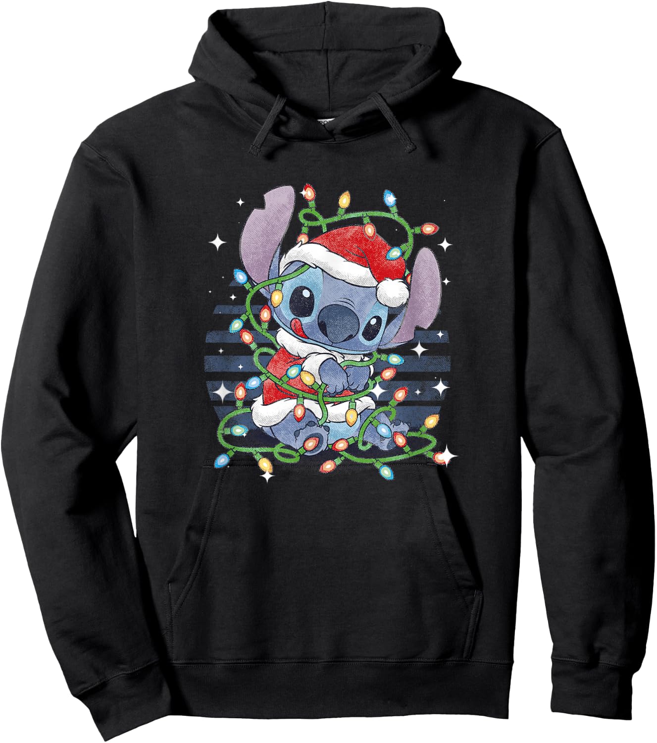 Disney Lilo & Stitch Christmas Tangled Lights Portrait Hoodie - Hoodie | Black