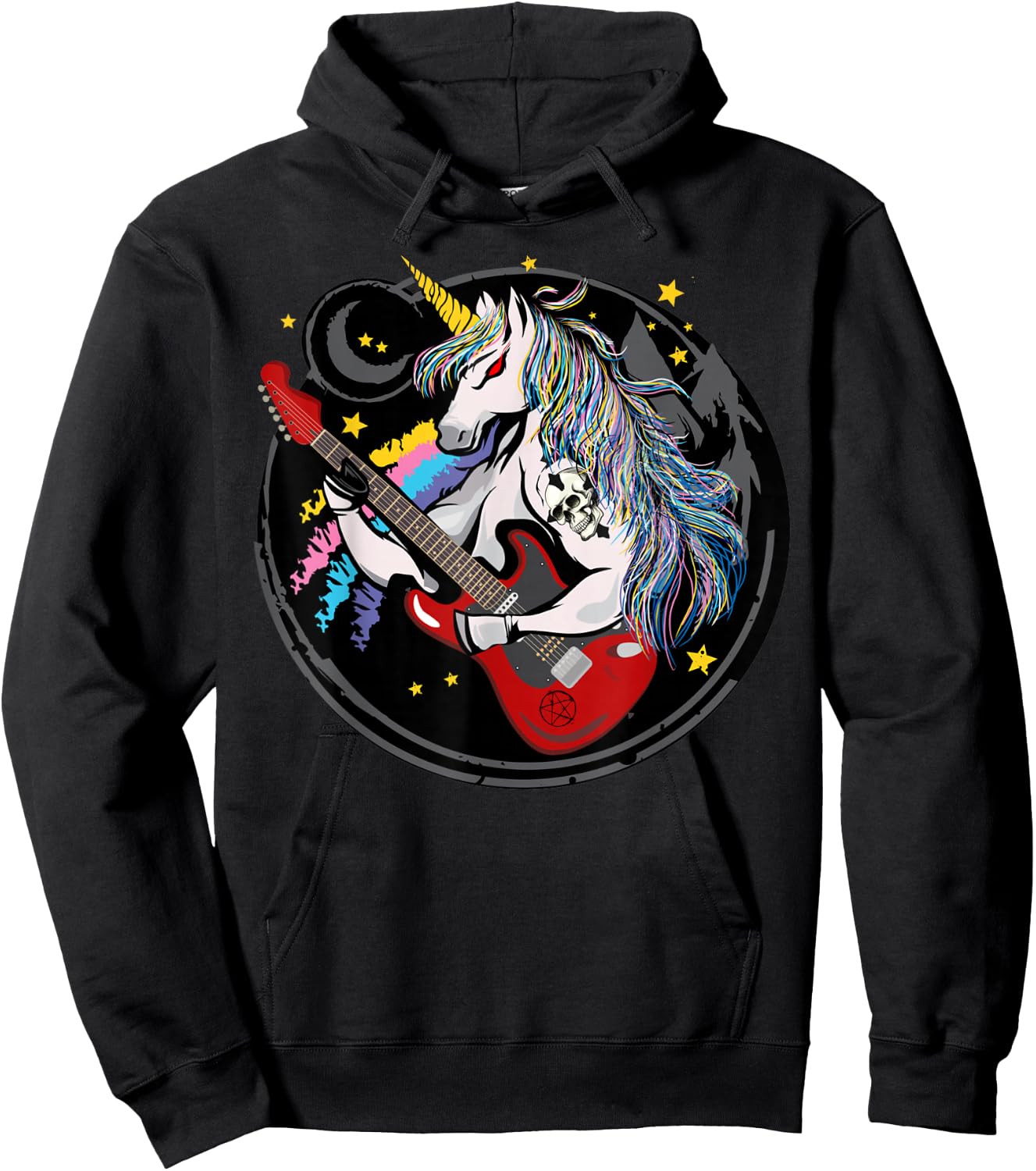 Funny Heavy Metal Unicorn Design Women Kids , black Hoodie - Hoodie | Black