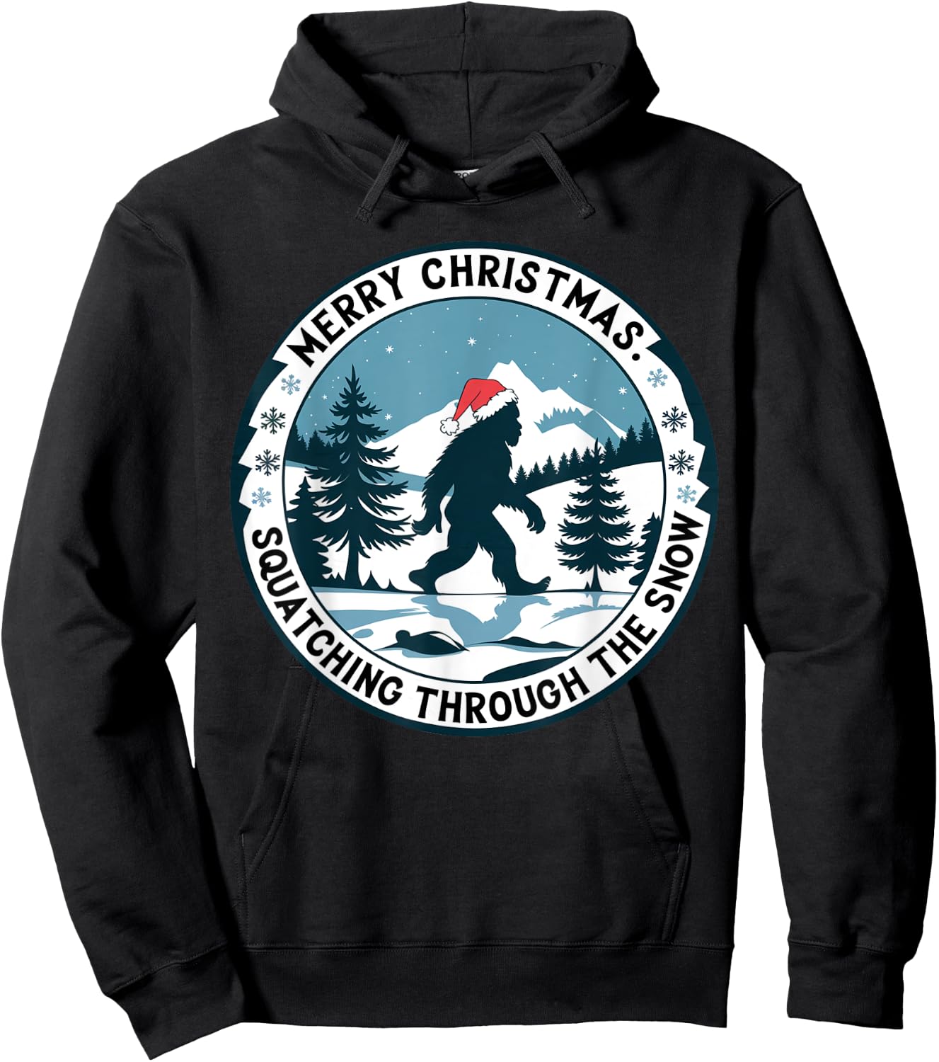 Merry Christmas Squatching Through the Snow Bigfoot Santa Hoodie - Hoodie | Black