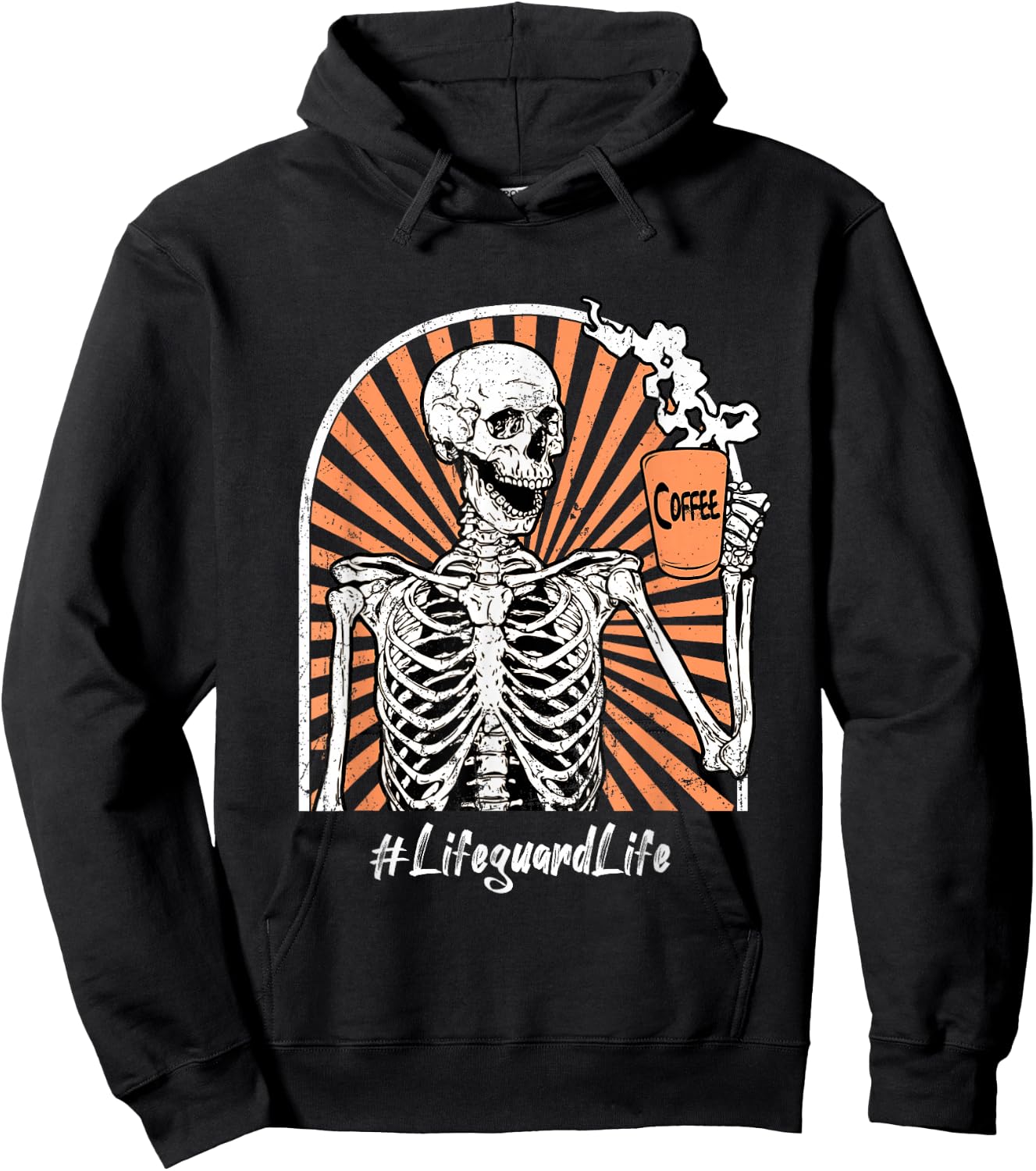 Lifeguard Life Coffee Skeleton Exhausted Funny Hoodie - Hoodie | Black