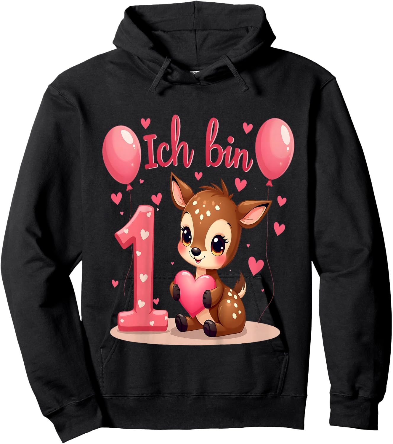 Children's Cute Deer I Am 1 Children's Birthday 1st Birthday Girl , black Hoodie - Hoodie | Black