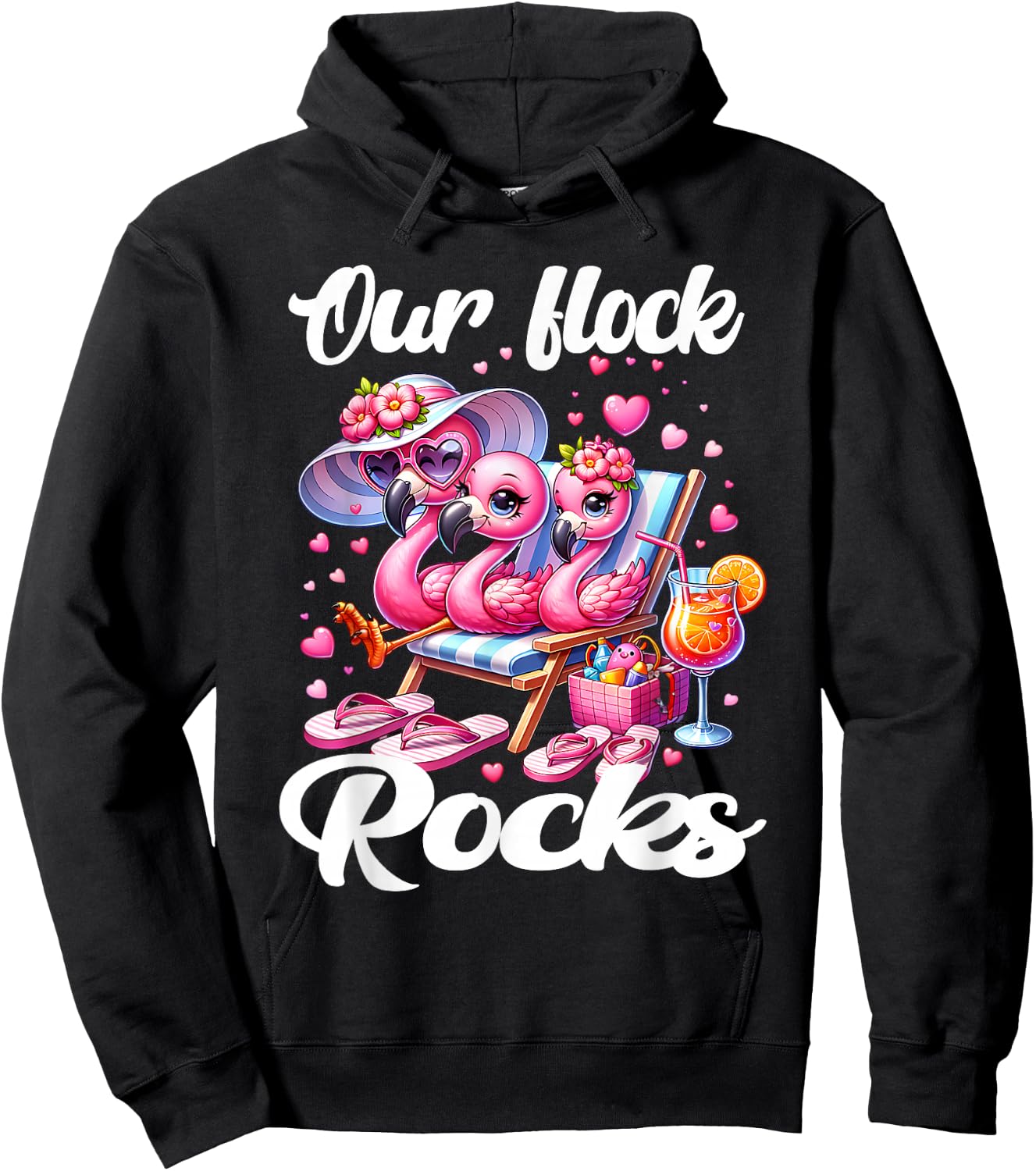 Our Flock Rocks Flamingo Summer Vacation Family Matching Hoodie - Hoodie | Black