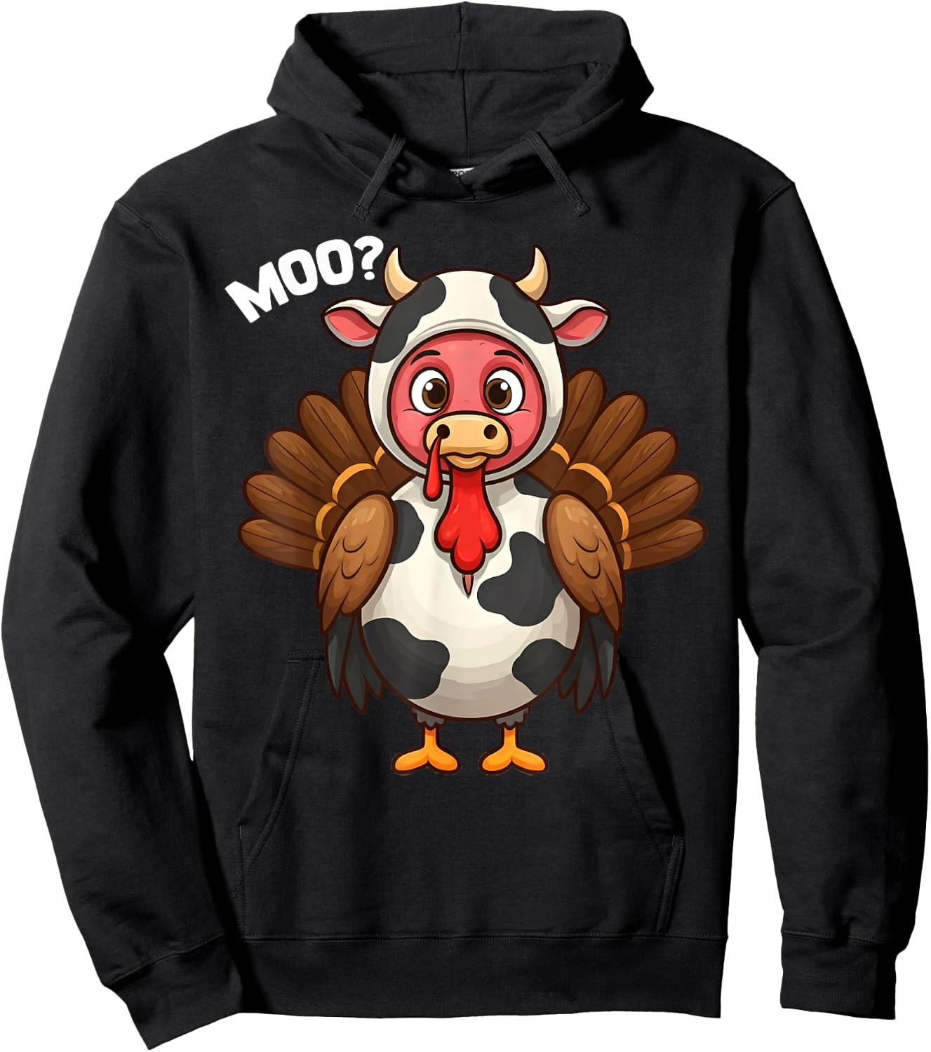 Turkey Moo Cow Funny Thanksgiving Fake Cow Costume Hoodie - Hoodie | Black