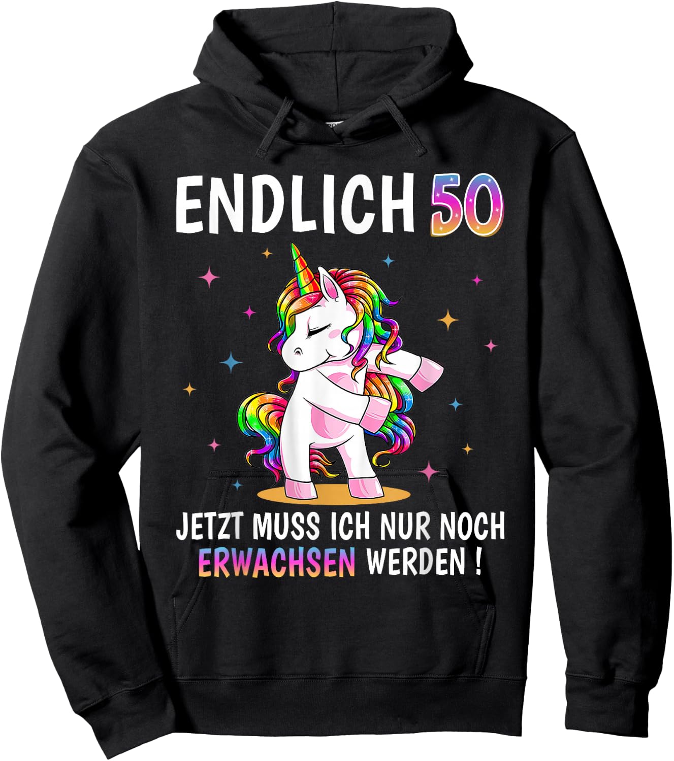 50th Birthday Woman Women Party Outfit Funny Unicorn , black Hoodie - Hoodie | Black