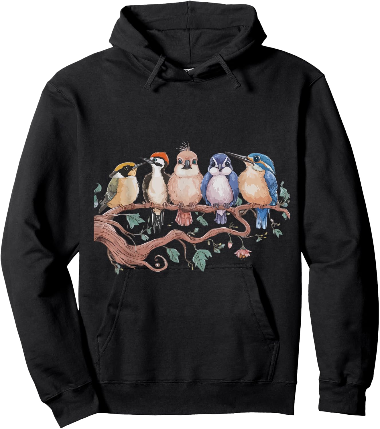 Whimsical Birdwatcher's Dream Perched Friends Cute Birds Hoodie - Hoodie | Black