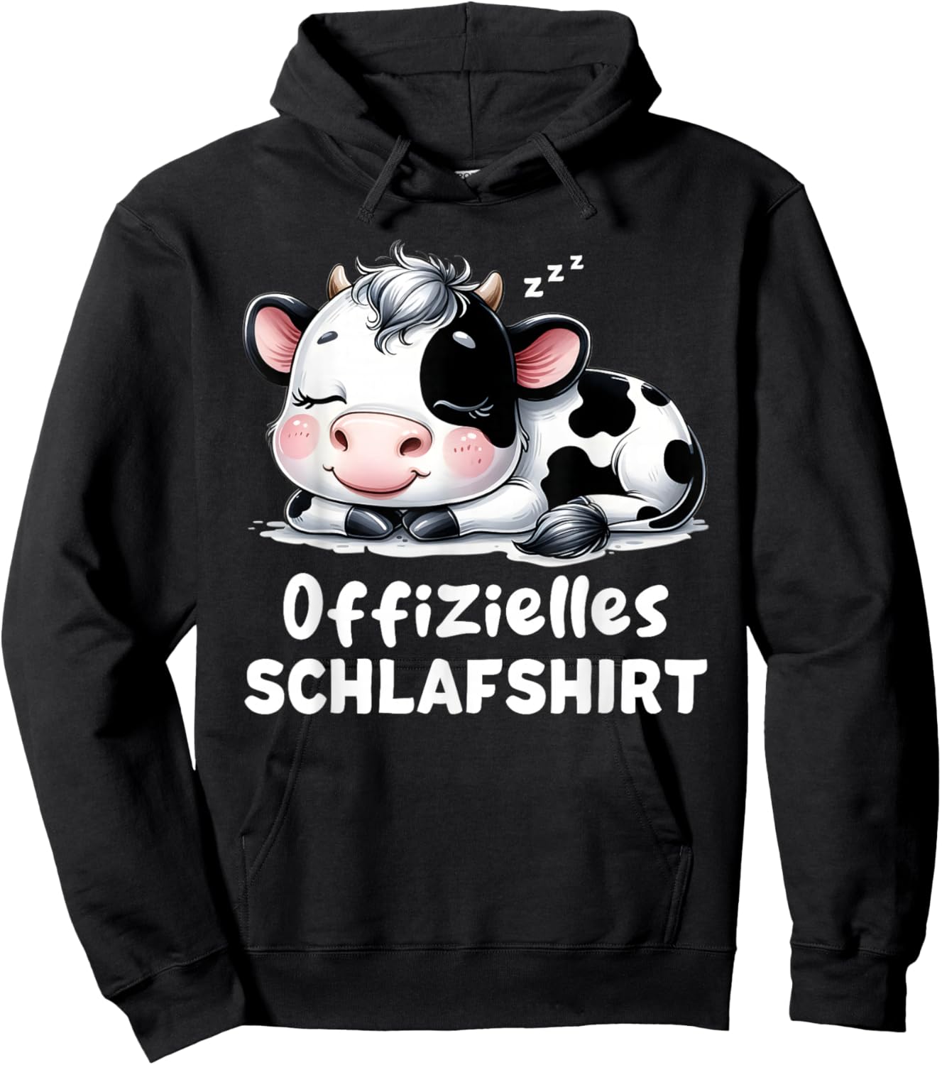 Cow Sleep Shirt Pyjamas Ladies Girls Tired Cow , black Hoodie - Hoodie | Black
