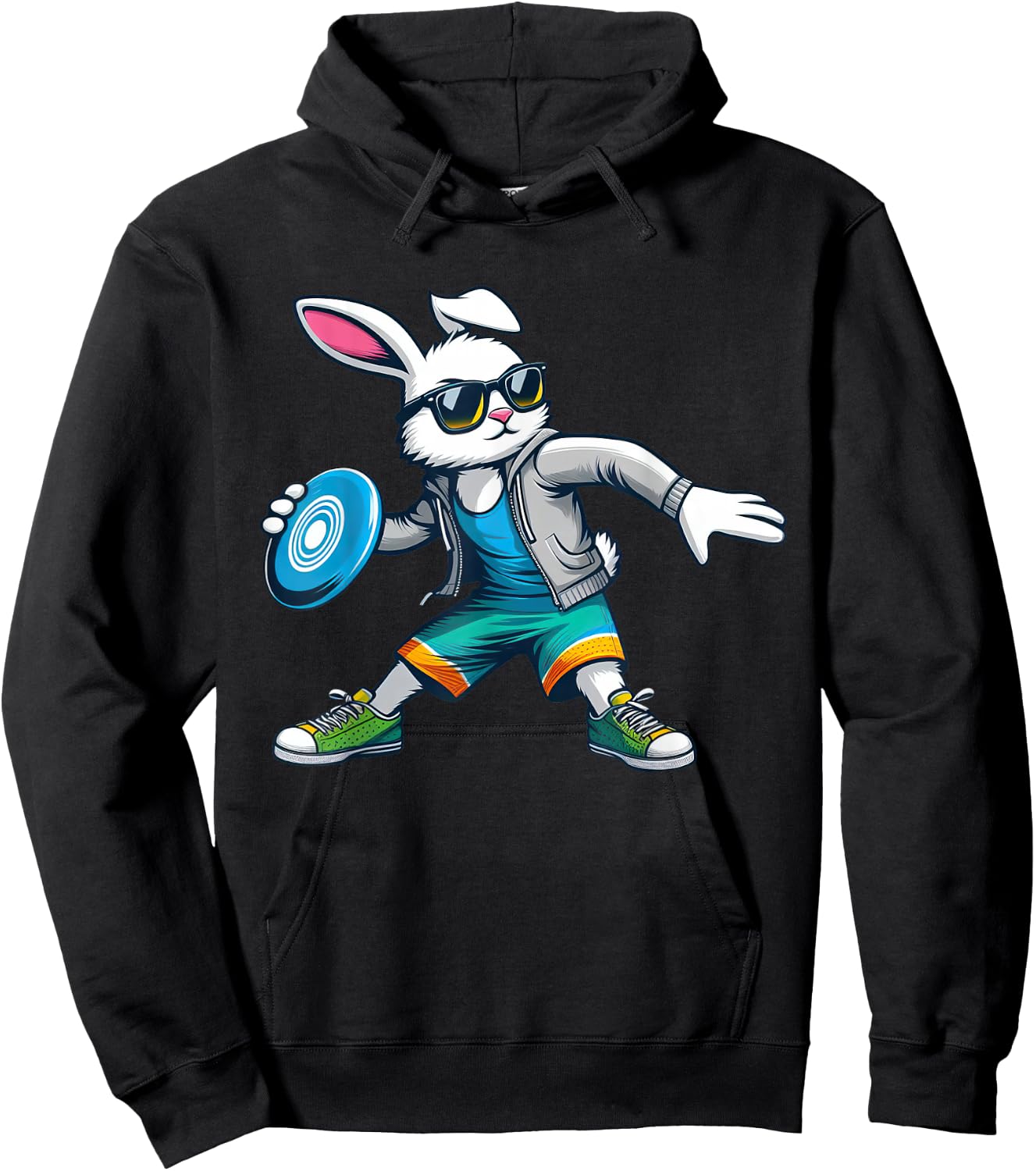 Funny Disc Golf Player Bunny Kids Men Easter Hoodie - Hoodie | Black
