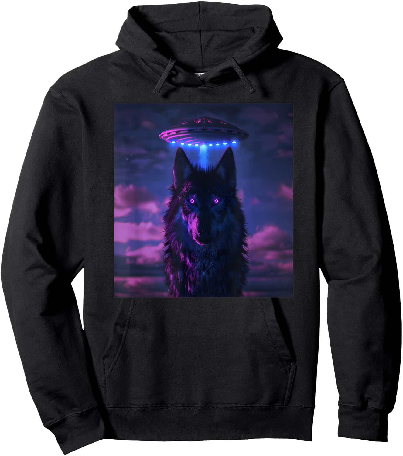 Wolf Selfie with UFO in Nature Women Outdoor Animal Hoodie - Hoodie | Black