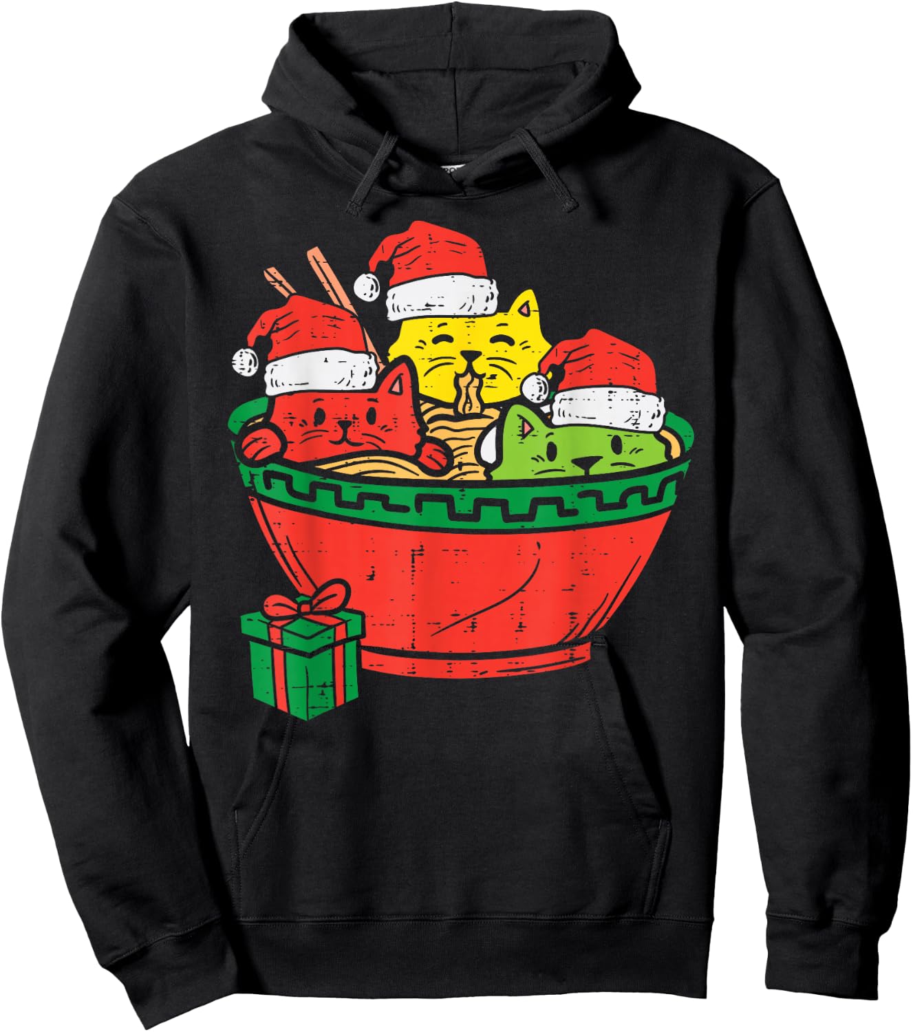 Santa Ramen Cats Anime Christmas Xmas Japanese Kids Girls Hoodie - Hoodie | Black