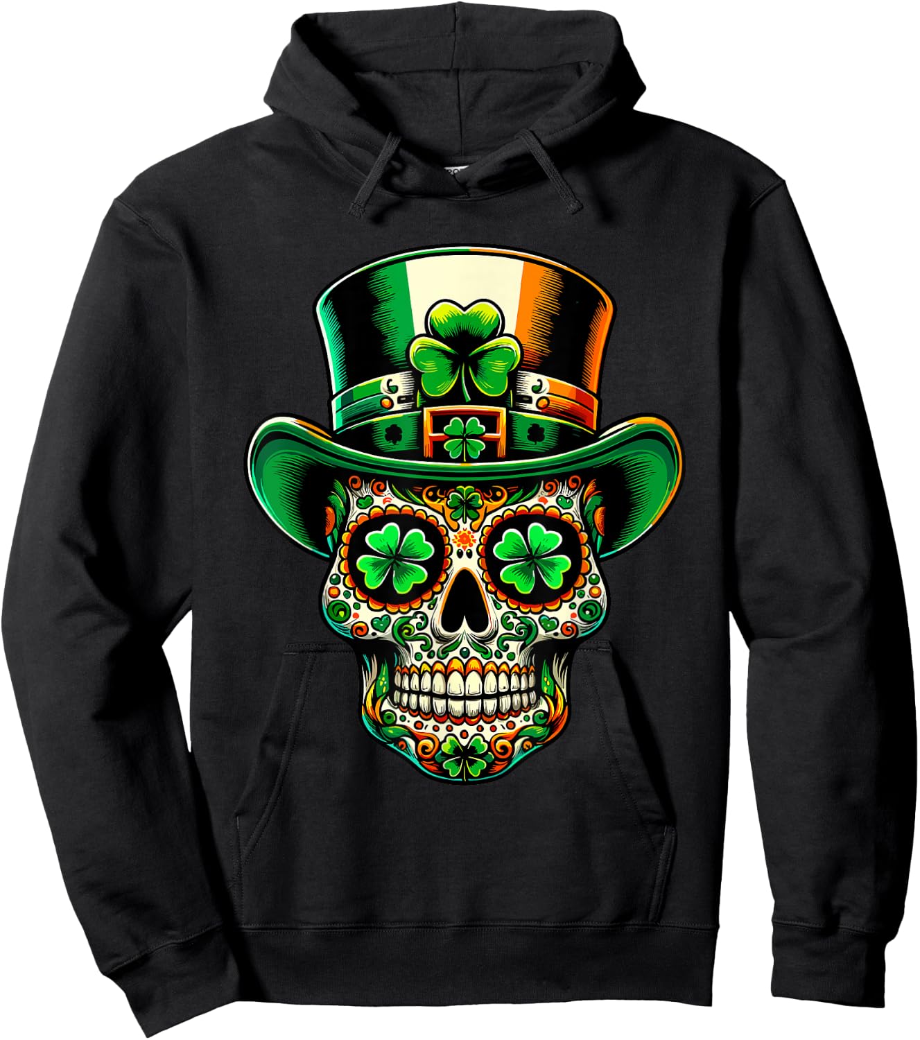 Ireland Sugar Skull Clover Irish St Patricks Day Costume , black Hoodie - Hoodie | Black