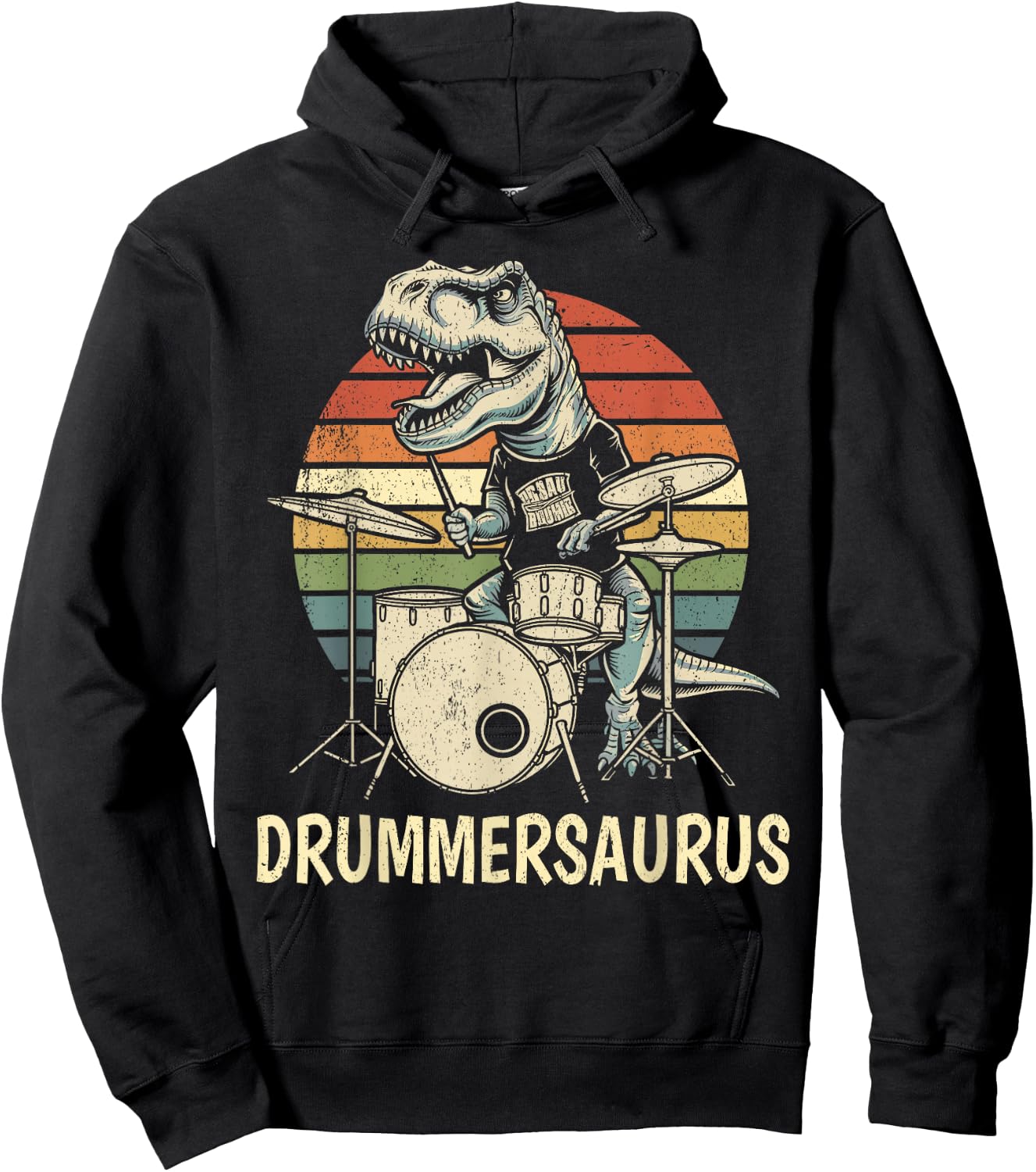 Drummersaurus T Rex Drummer Dinosaur Playing Drums Boys Kids Hoodie - Hoodie | Black