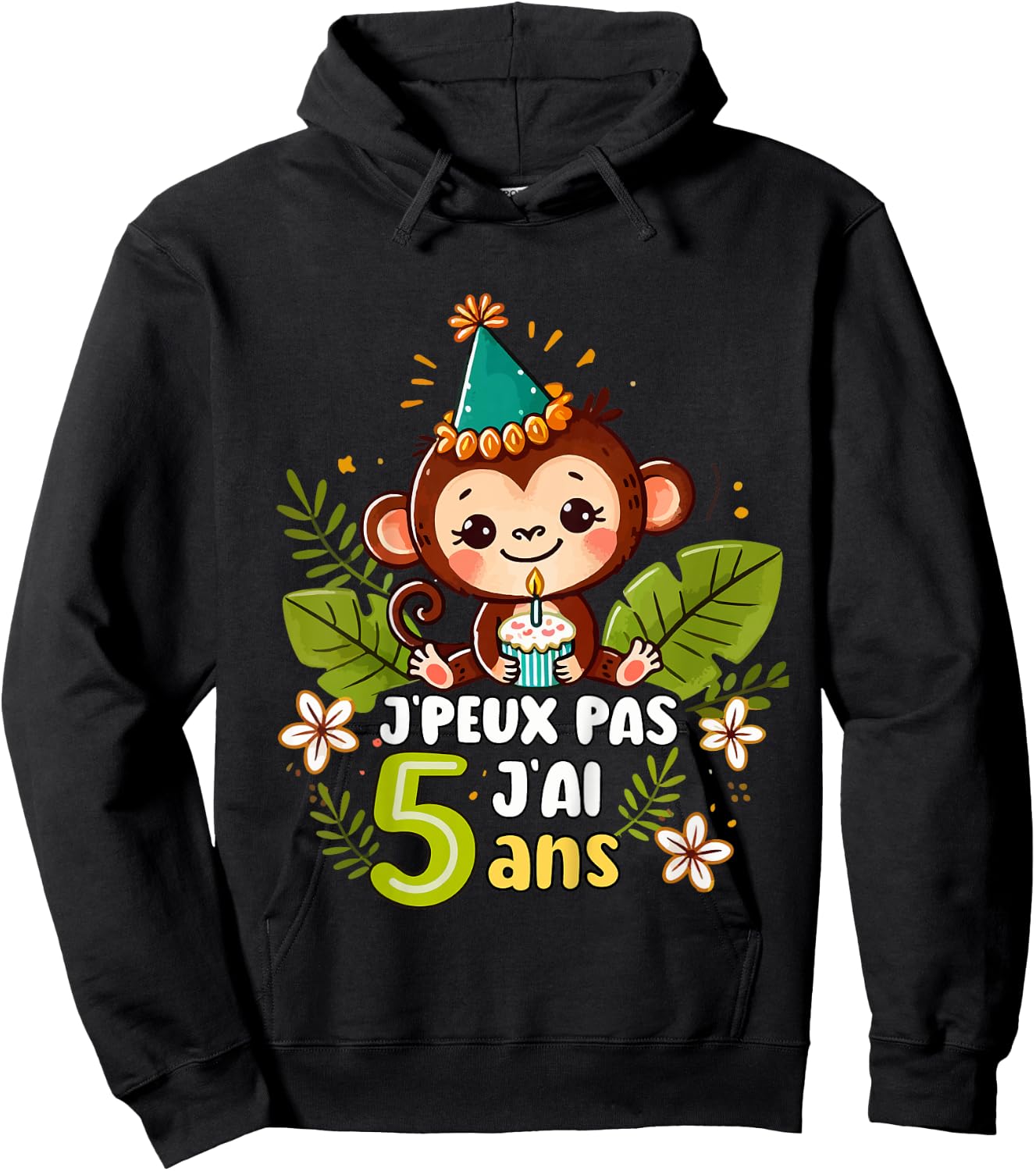 Child Je Peux Pas J'ai 5 Years Birthday Jungle Monkey Boy Green , Blue, 2 Hoodie - Hoodie | Black