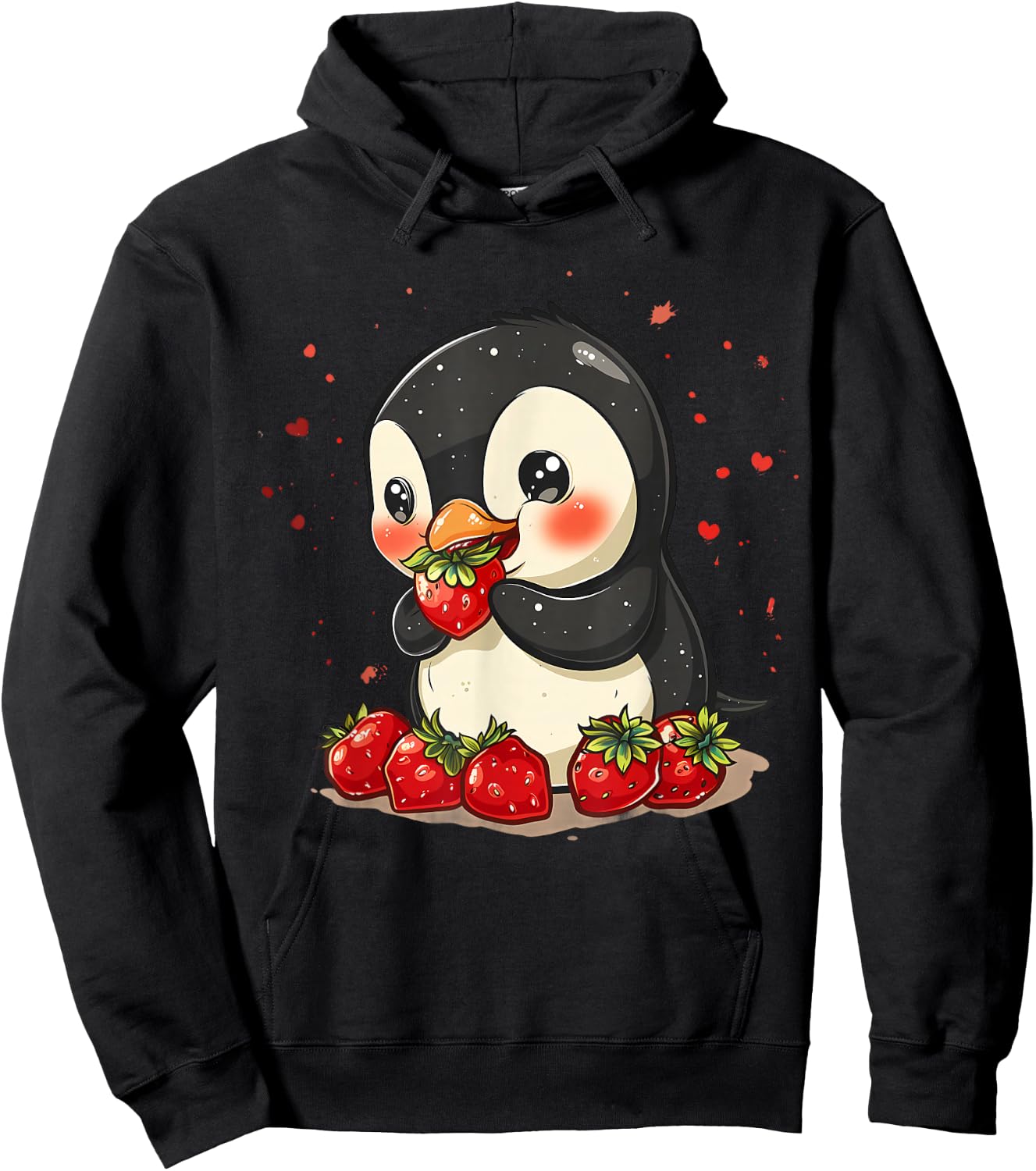 Strawberry Penguin Cute Strawberries Fruit Animal Lovers Hoodie - Hoodie | Black