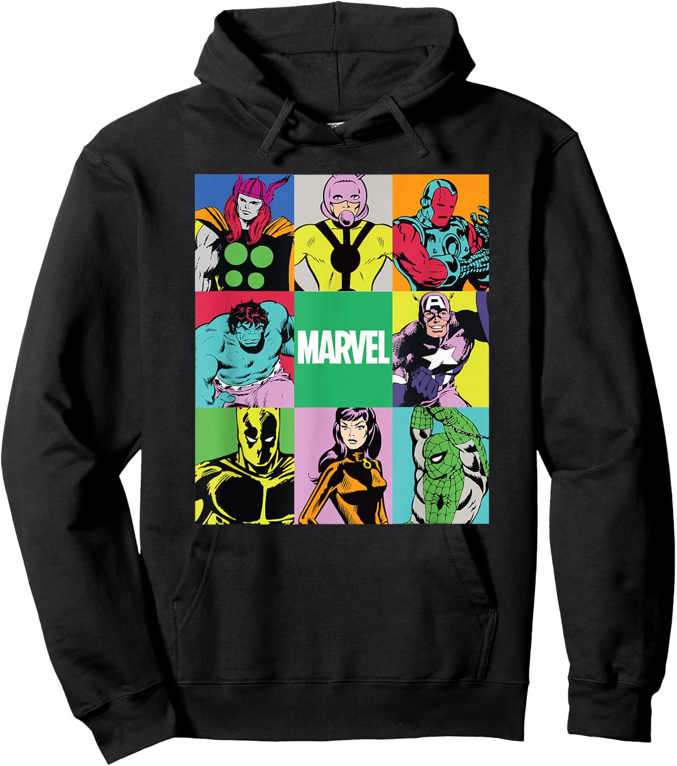 Marvel Avengers and Spider-Man Silver Age Super Heroes Retro Hoodie - Hoodie | Black
