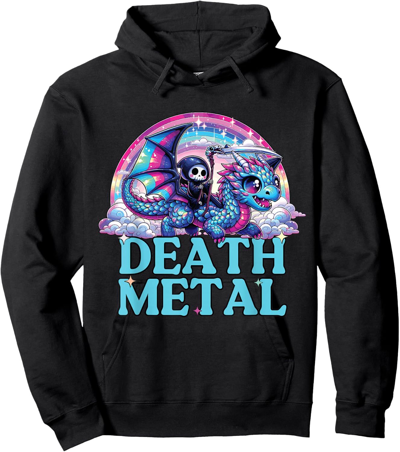 Death Metal Rainbow, Reaper with Dragon Funny Death Metal Hoodie - Hoodie | Black