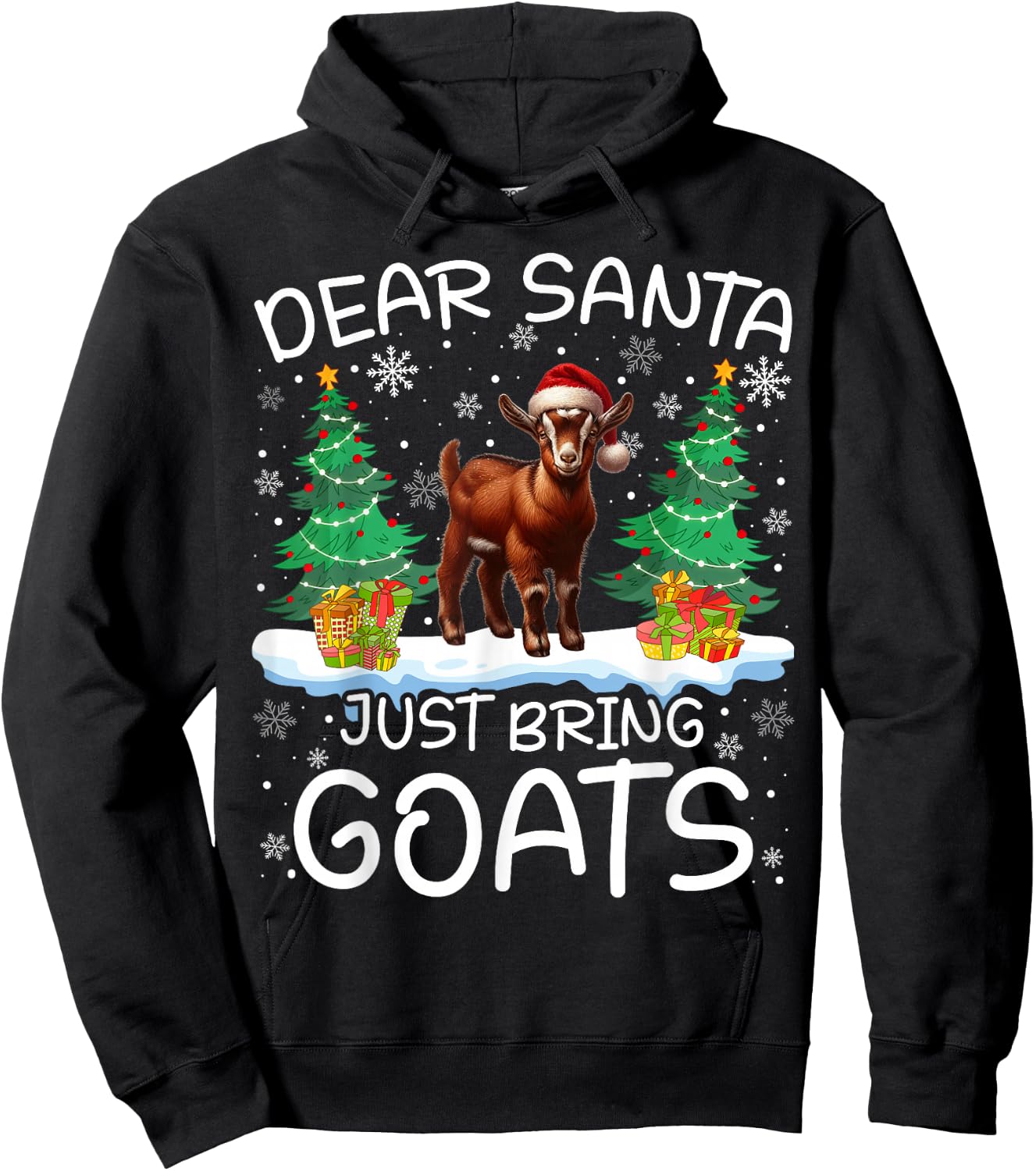 Goat Funny Santa Hat Tree Xmas Lights Snowflakes Gifts Hoodie - Hoodie | Black