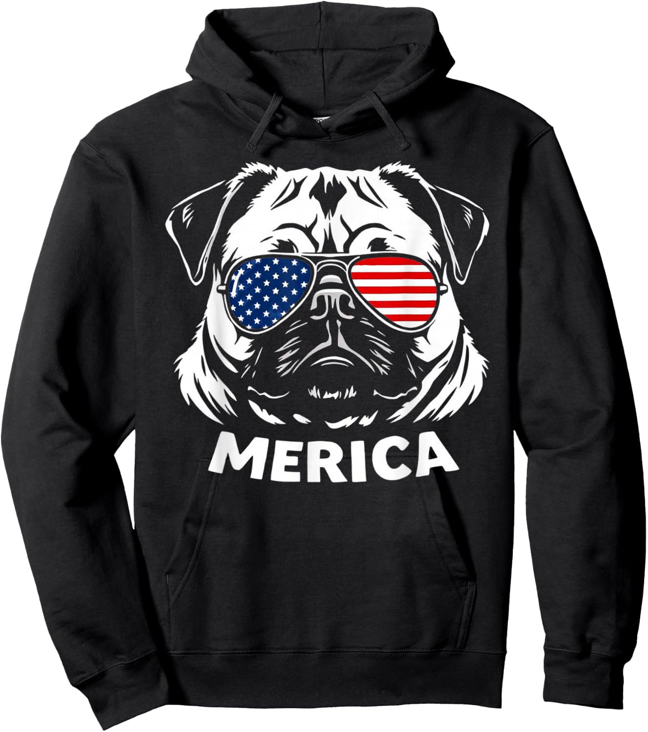 American Flag USA Merica Pug Dog 4th Of July kids women men Hoodie - Hoodie | Black