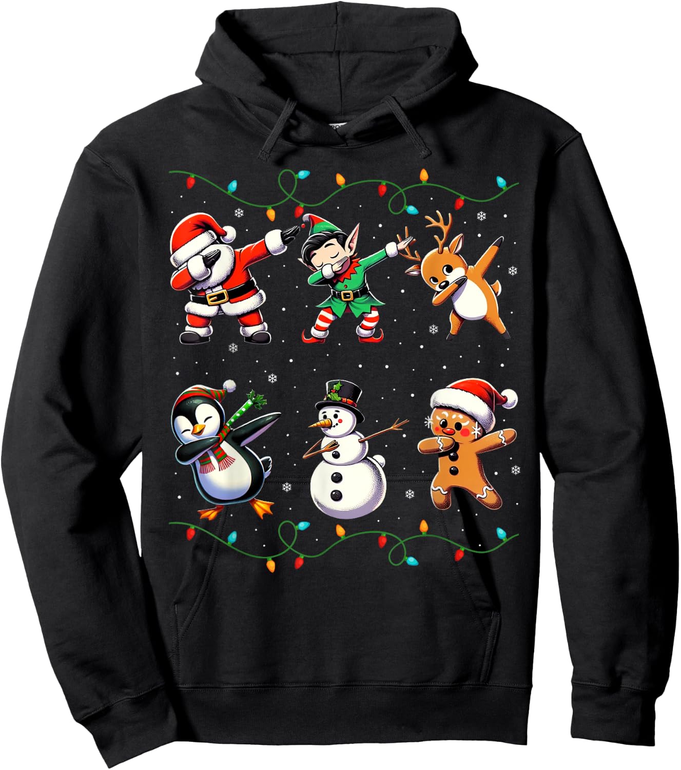 Dabbing Santa Xmas Lights Gifts Kids Girls Boys Christmas Hoodie - Hoodie | Black