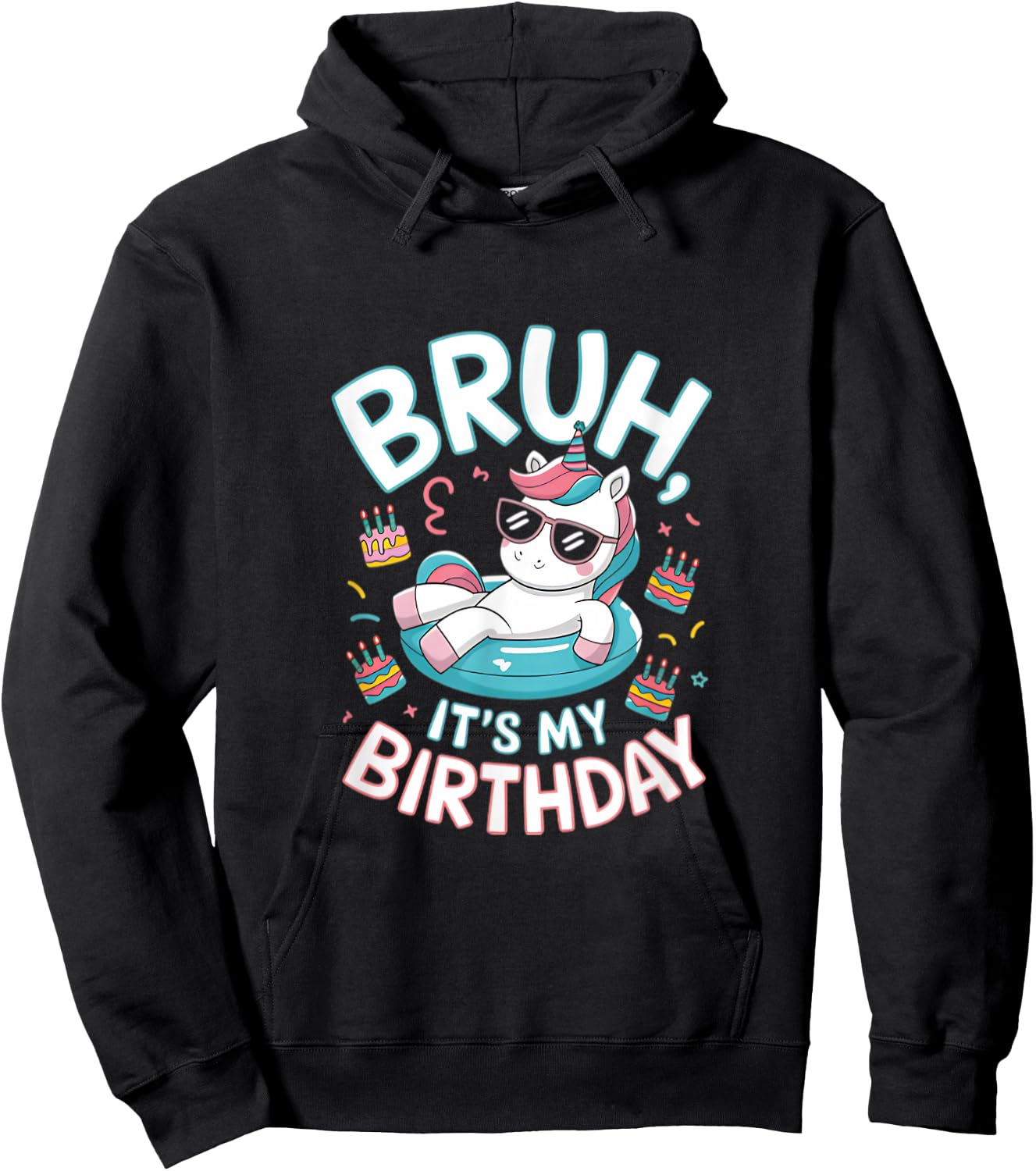 Bruh It's My Birthday Cute Unicorn Kids Hoodie - Hoodie | Black