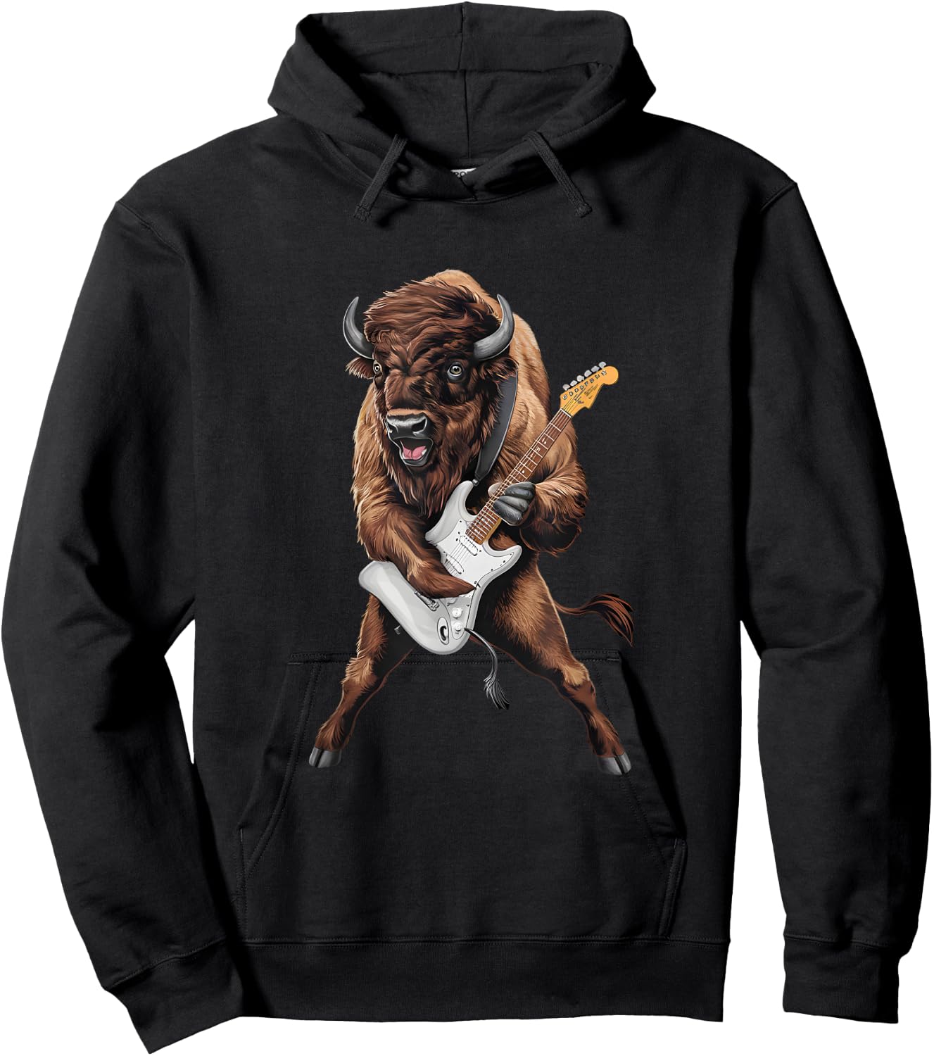 Buffalo Playing Electric Guitar Funny American Bison Lover Hoodie - Hoodie | Black