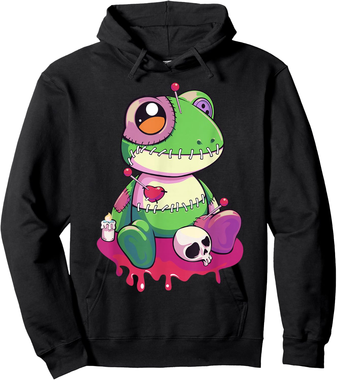 Pastel Goth Kawaii Cute Creepy Voodoo Doll Frog Hoodie - Hoodie | Black