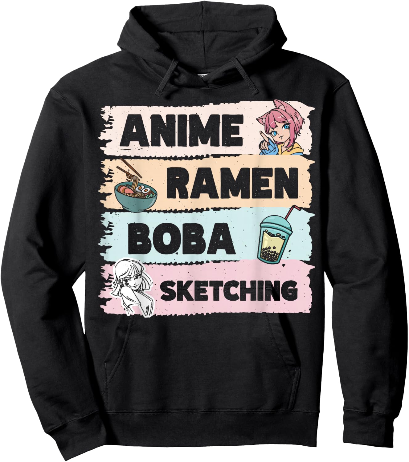 Japanese Manga Otaku Sketch Artist Bubble Tea Anime Ramen Boba Sketching Hoodie - Hoodie | Black